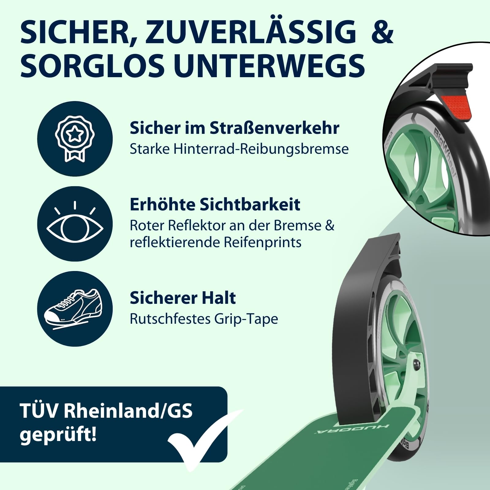 HUDORA BigWheel® 205 Advanced Scooter - Komfortabler Aluminium-Roller für bis zu 100kg - Höhenverstellbarer & zusammenklappbarer Tretroller - Kick-Scooter für Kinder/Jugendliche & Erwachsene