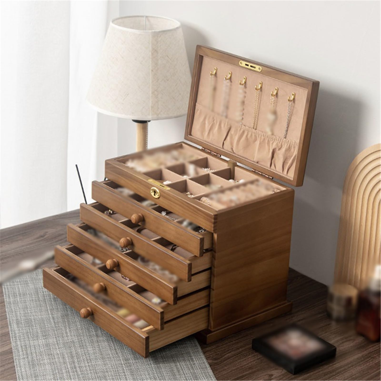 Organizer portagioie in legno grande capacità con cassetti