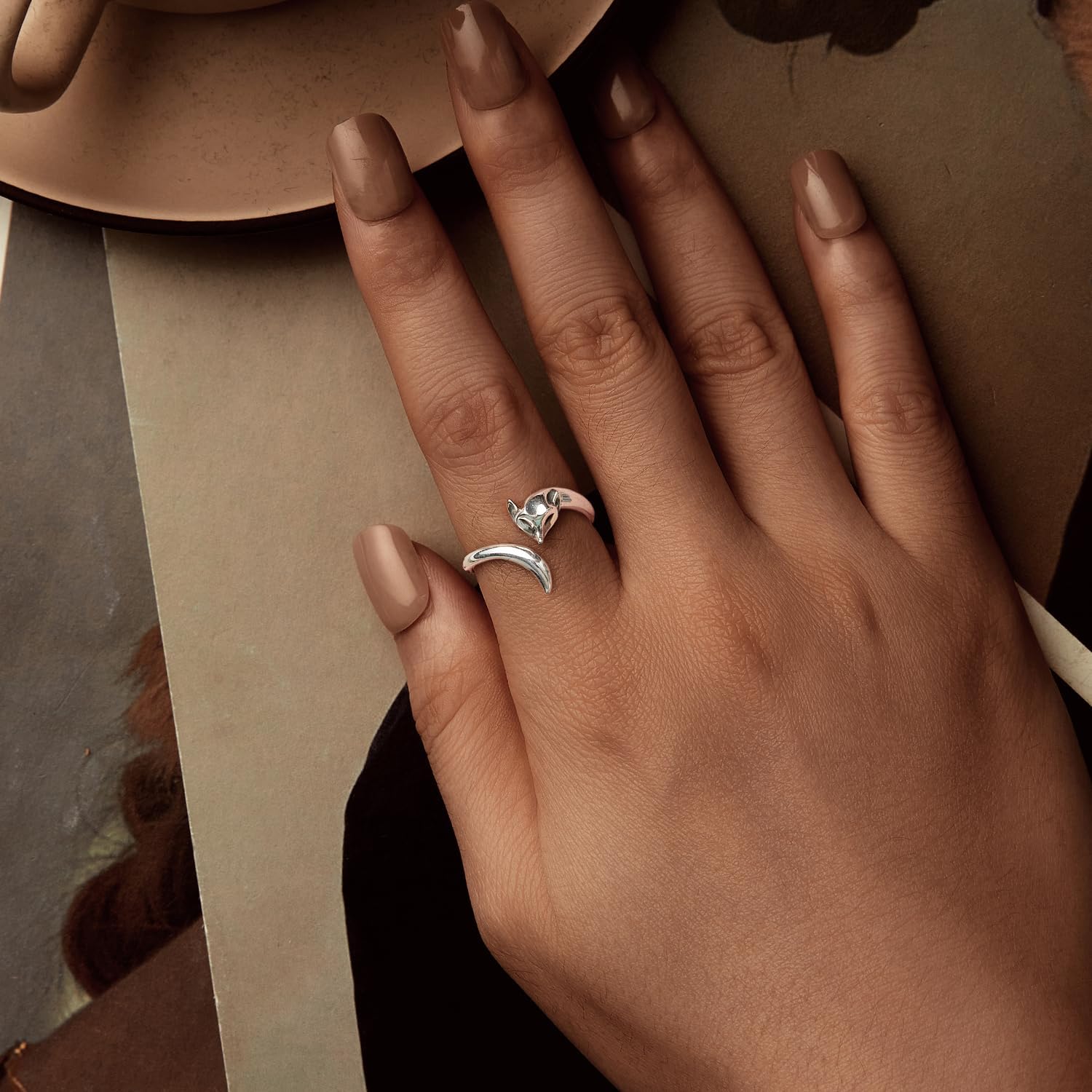 WOSTU Platinum Plated Dainty Fox Open Wrap Rings Multi-layer Snake Open Ring for Women Stacking Rings Fine Jewelry - Image 2