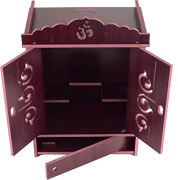 Pooja Mandir Home Wall Hanging MDF Wooden Temple with Door (Dark Brown)