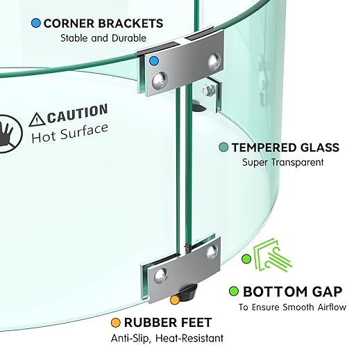 Miniatura 5 de Skyflame Protector de viento redondo de vidrio para hoguera de 17 pulgadas, protector de llama de vidrio templado transparente para propano al aire