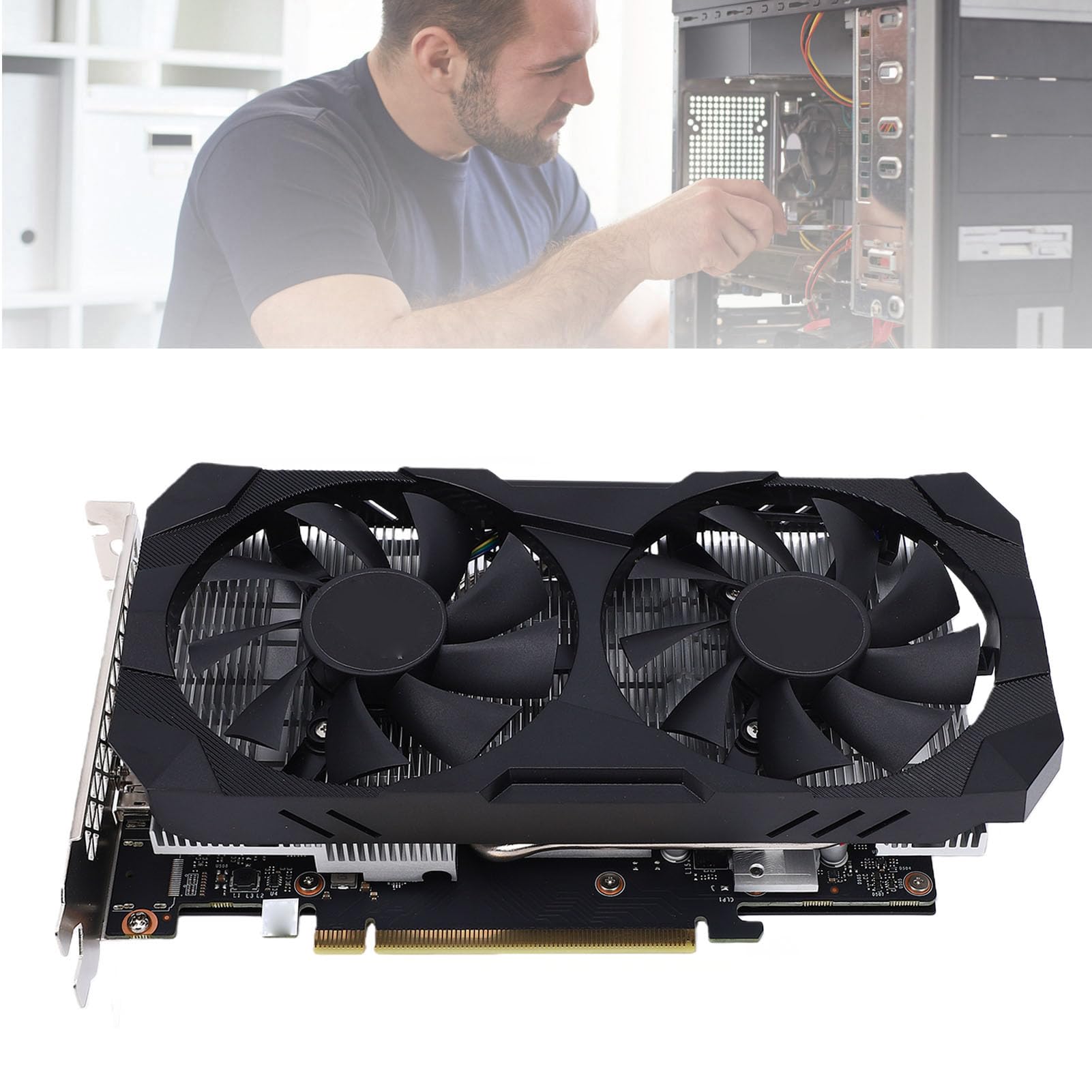Karta Graficzna 6 GB GDDR6 192-bitowy Podwójny Wentylator do Gier Stacjonarnych Karta Graficzna do Gier na PC, 1080p z obsługą DisplayPort