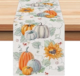 Fall Table Runner 13x72 Inch, Pumpkins Leaves Sunflower Farmhouse Table Decoration for Kitchen Dinning, Indoor Outdoor Dinner Party (Pumpkin Spice) GT111-72