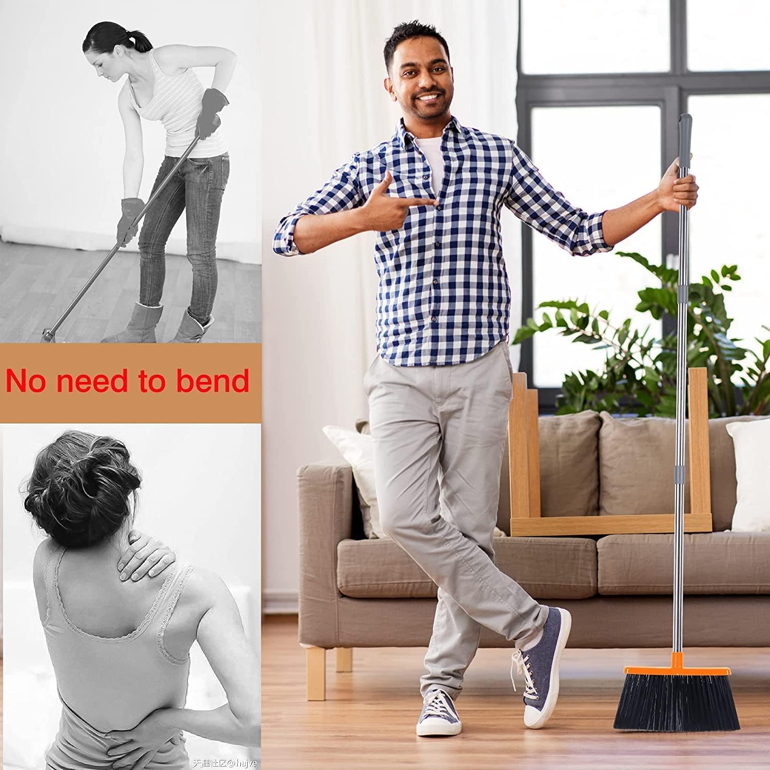 Renohef Broom and Dustpan Set, Long Handle, Extendable Handle, Upright Dustpan, Indoor/Outdoor Use, Garage, Kitchen, Office 1