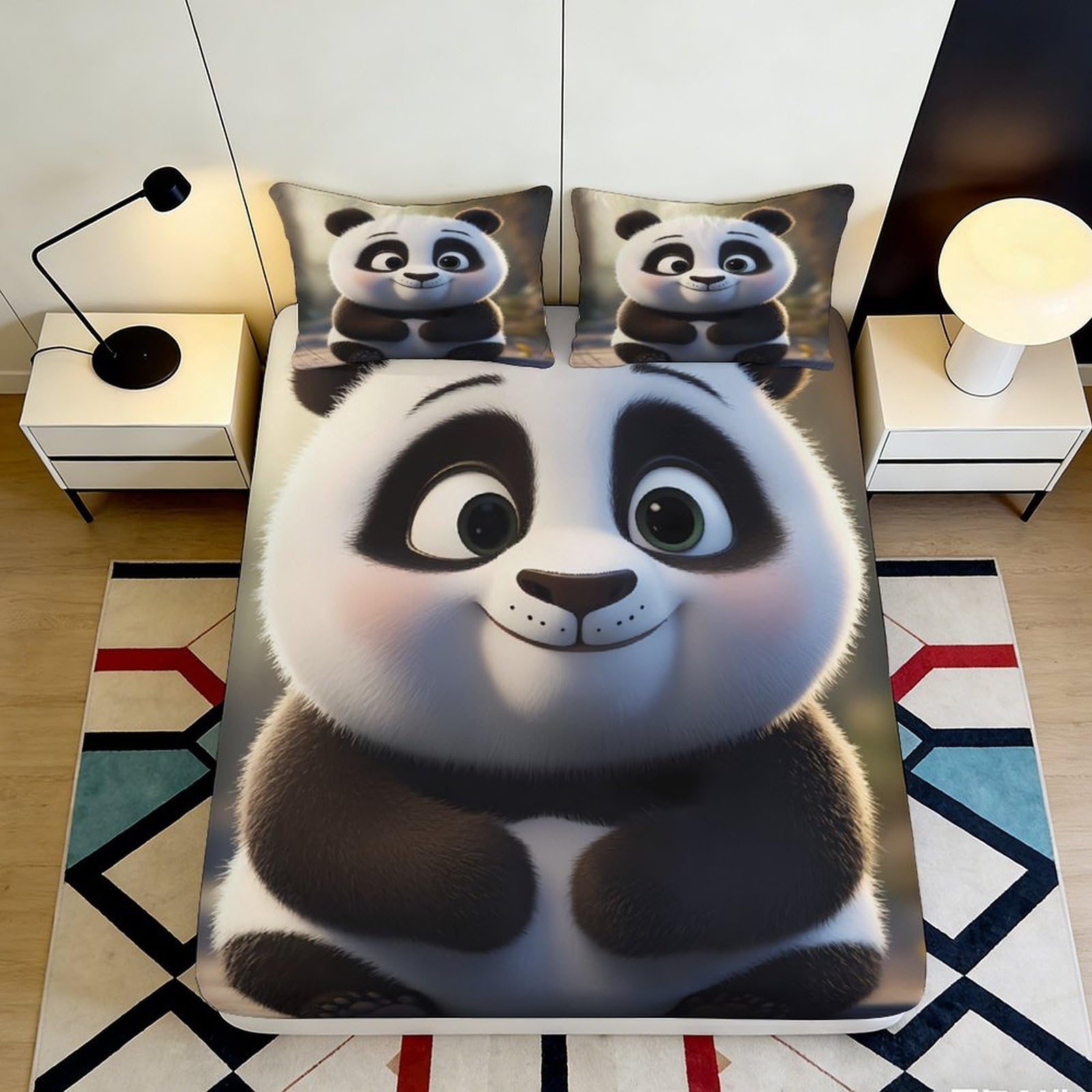 3D Printed Cute Panda Fitted Sheet Microfiber Soft Durable Cartoon Bear Bed Cover for Bedroom Dormitory Guest Room Mattress Protection 120x200x25cm