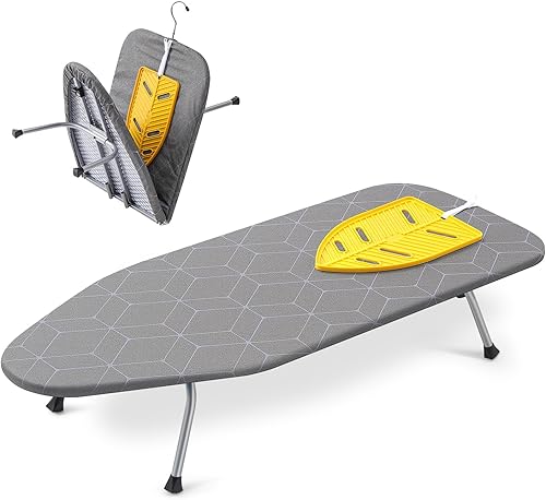 Chunful Tabla de planchar de mesa con soporte para hierro, 32 x 12 pulgadas, pequeña tabla de planchar plegable de viaje compacta con alfombrilla de