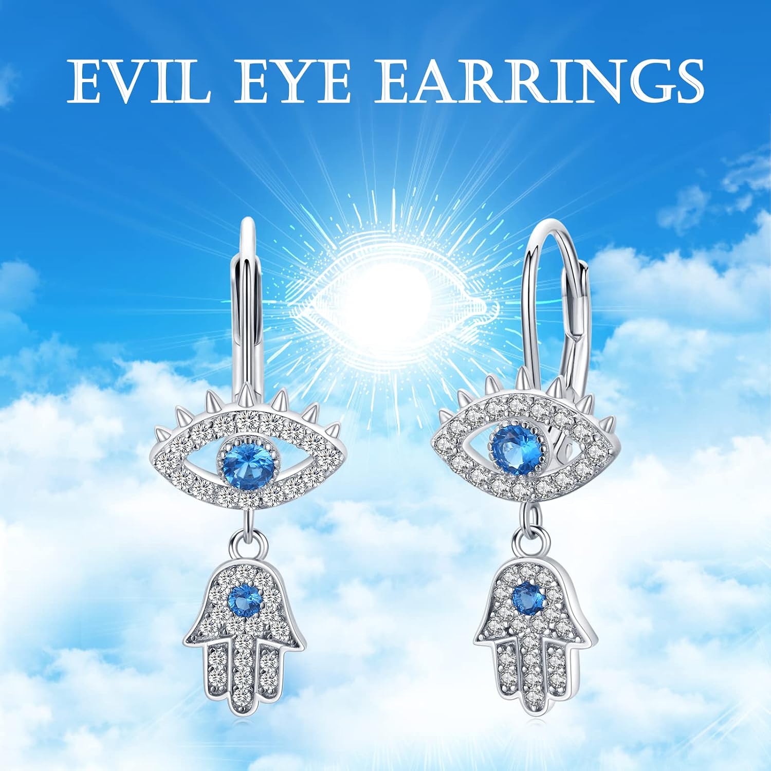 Evil Eye Earrings Sterling Silver Evil Eye Hamsa Hand Earrings Evil Eye Hoop Huggies with Blue Cz Hamsa Hand Drop Leverback Earrings Ancient Egypt Evil Eye Jewelry Gifts for Women Girls