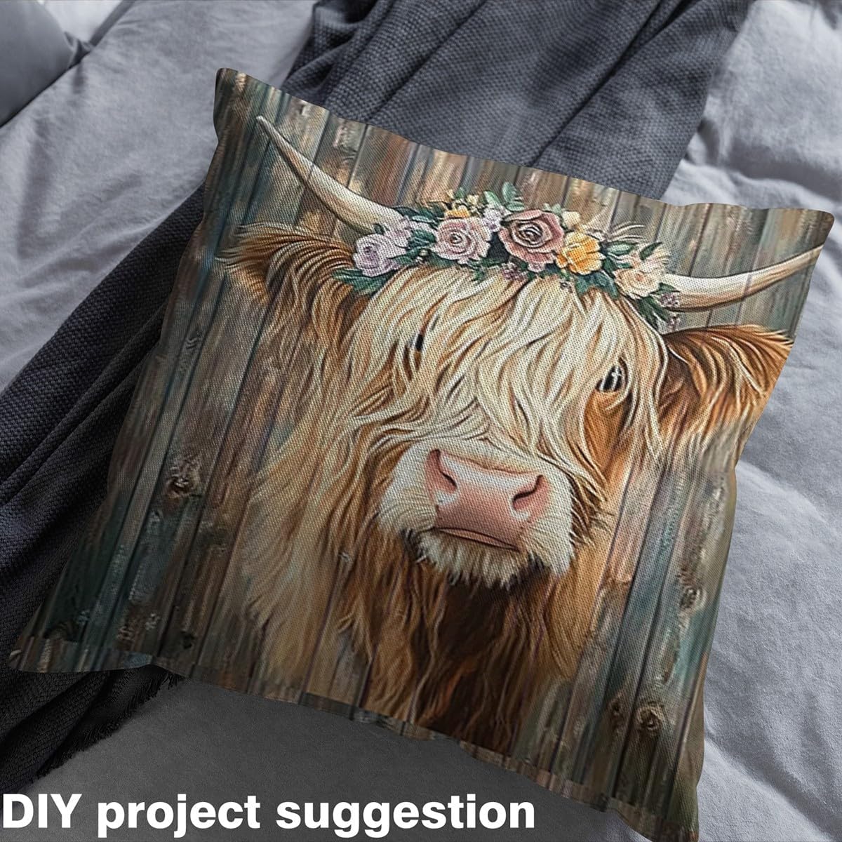 Highland Cow Theme Flannel Fabric by The Yard Wildlife Safari Soft Not Stretchy Decor Wooden Plank Rose Nature Rustic Funny Animal Brown Cowboy Upholstery Decor Craft Patchwork Decor 2 Yards