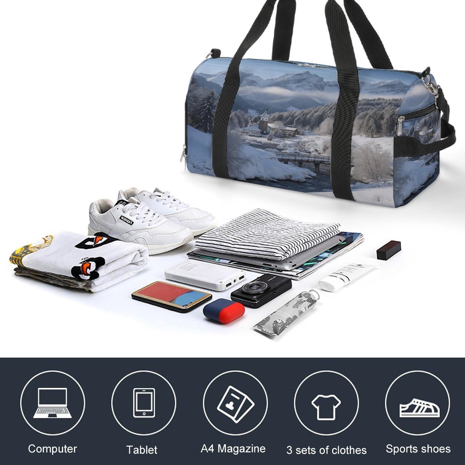 Turnbeutel für Damen Herren Winterlandschaft in den bayerischen Alpen Print Turnbeutel wiederverwendbar Turnbeutel Turnbeutel Turnbeutel mit Schuhfach Style One Size Modern, Stil:, Einheitsgröße,