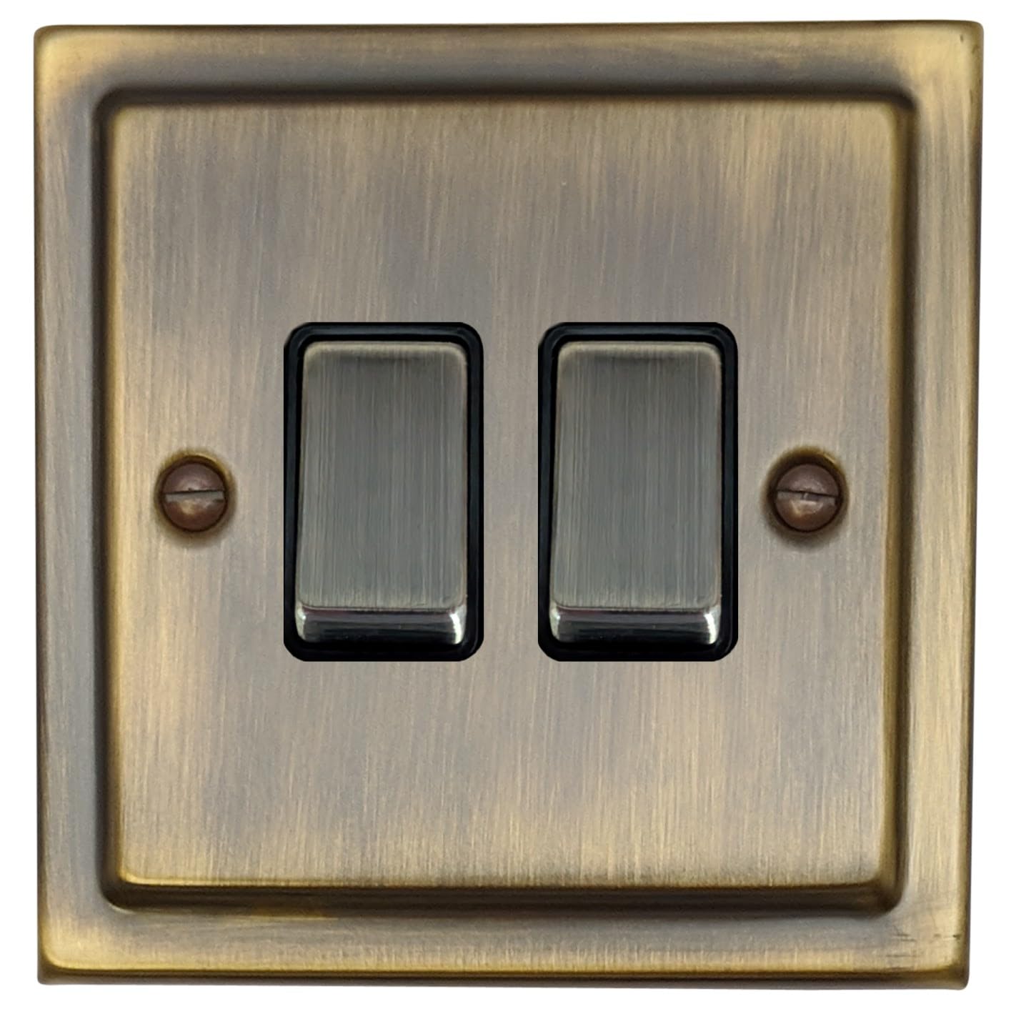 G&H Brassware Bronze G&H Tab302 Trimline Plate Antique 2 Gang 1 Or 2 Way Rocker Light Switch