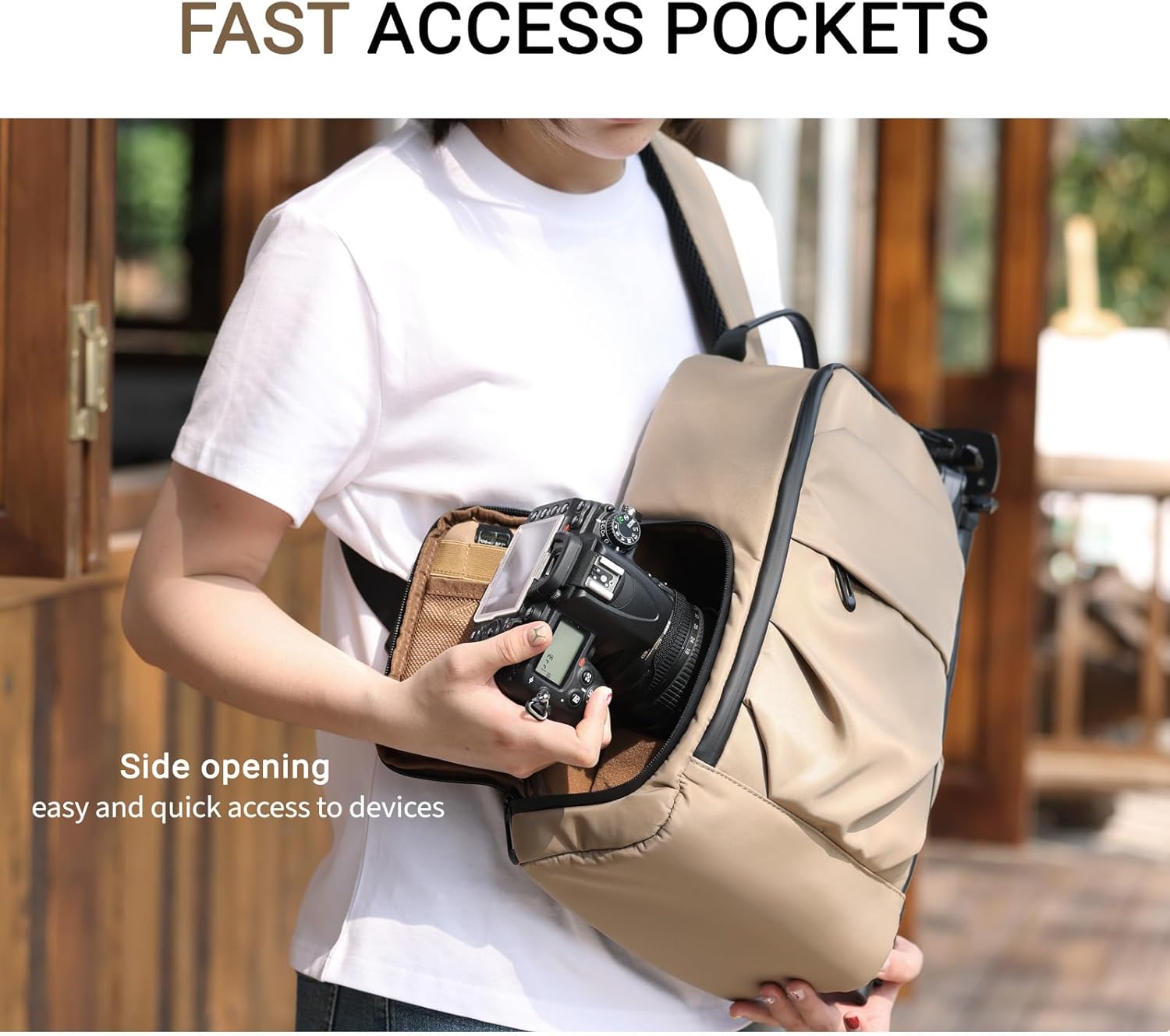 Camera Sling Bag, DSLR/SLR/Mirrorless Camera Backpack Case Shockproof Photography Backpack with Tripod Holder & Removable Modular Inserts Compatible with Canon/Nikon/Sony/Fuji