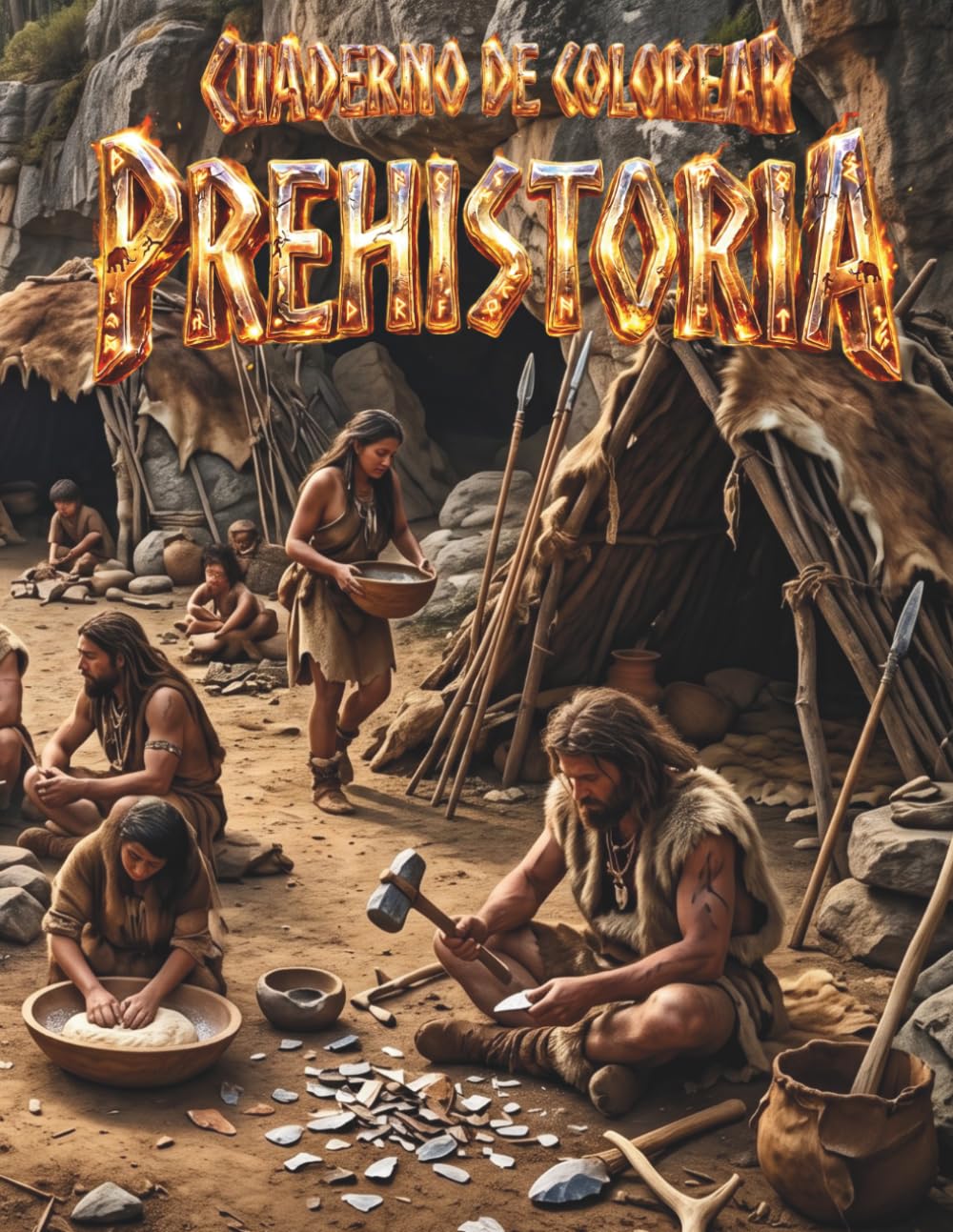 Cuaderno de colorear PREHISTORIA - La vida en la época prehistórica: Ilustraciones de Hombres de las Cavernas, Herramientas y Escenas Prehistoricas | ... y Ninos (Serie Prehistórica Juntos Editores)