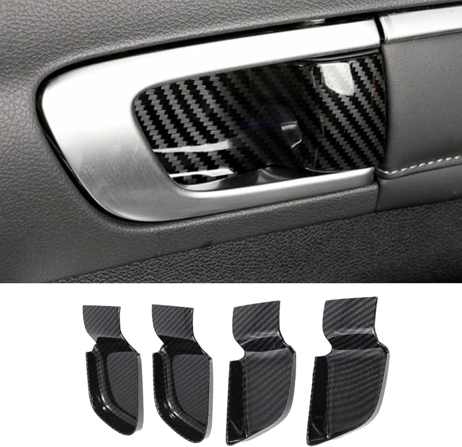 Car Interior Door Handle Cover Kit Inner Door Handle Bowl Cover Trims, 4 PCS/Set Carbon Fiber Car Accessories Compatible with Hyundai Sonata 2020-2021