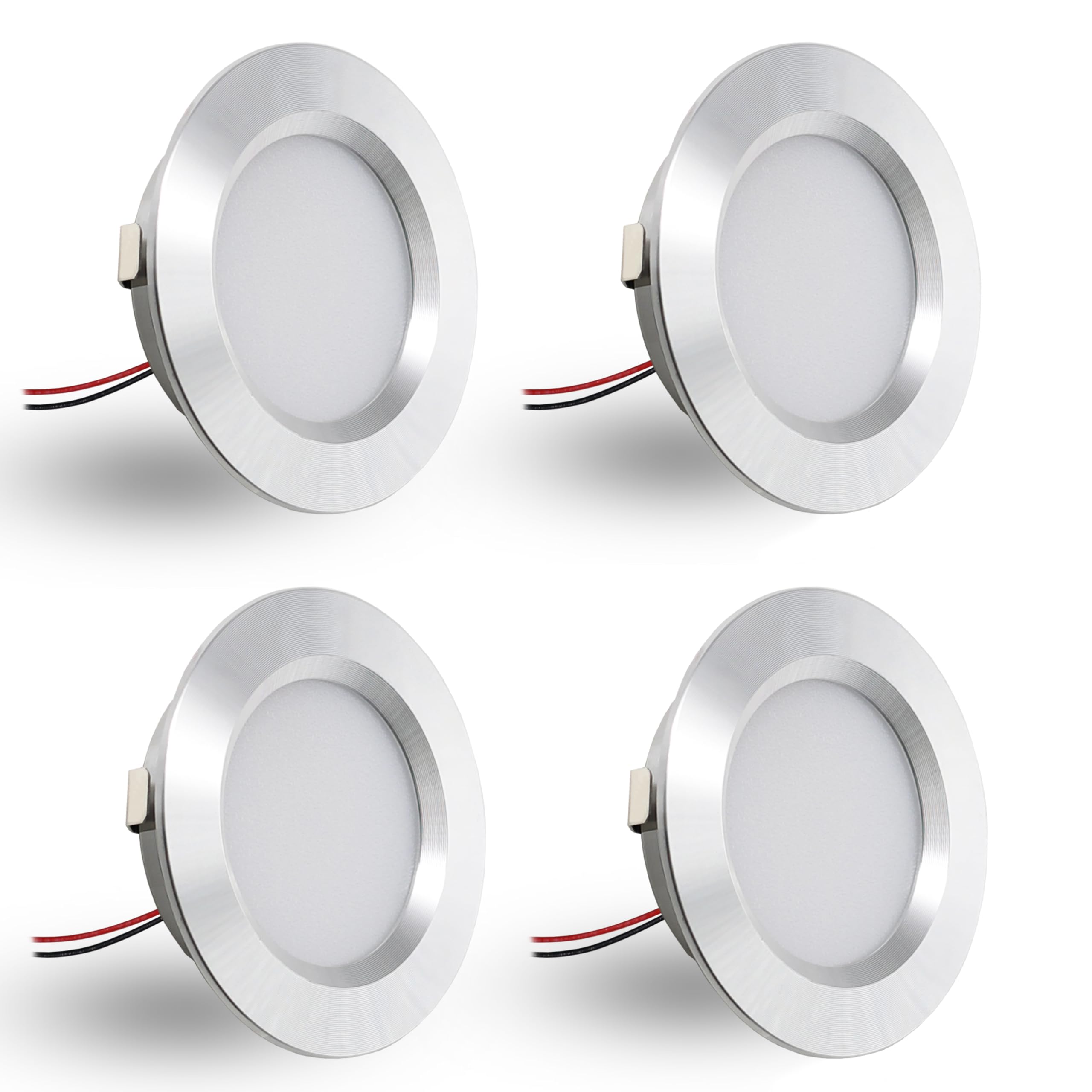 4er Set LED Einbaustrahler 12V 3W, einbaustrahler LED flach Bohrloch 55-58mm und 14mm Flache,Led Spot 12V IP44 Dimmbar Deckenspot,Möbeleinbauleuchte Einbauspots (Silber Warmweiß 3000K)