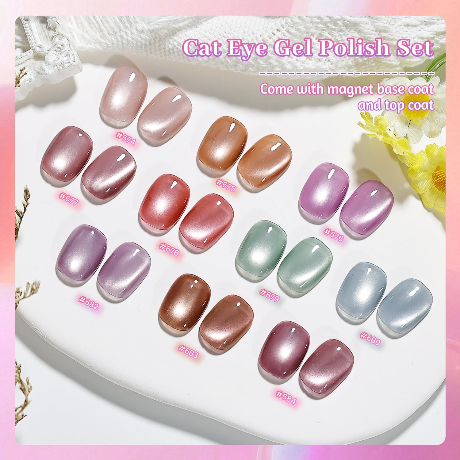 Amazon.com: JODSONE 10 Colors Jelly Cat Eye Gel Nail Polish Set
