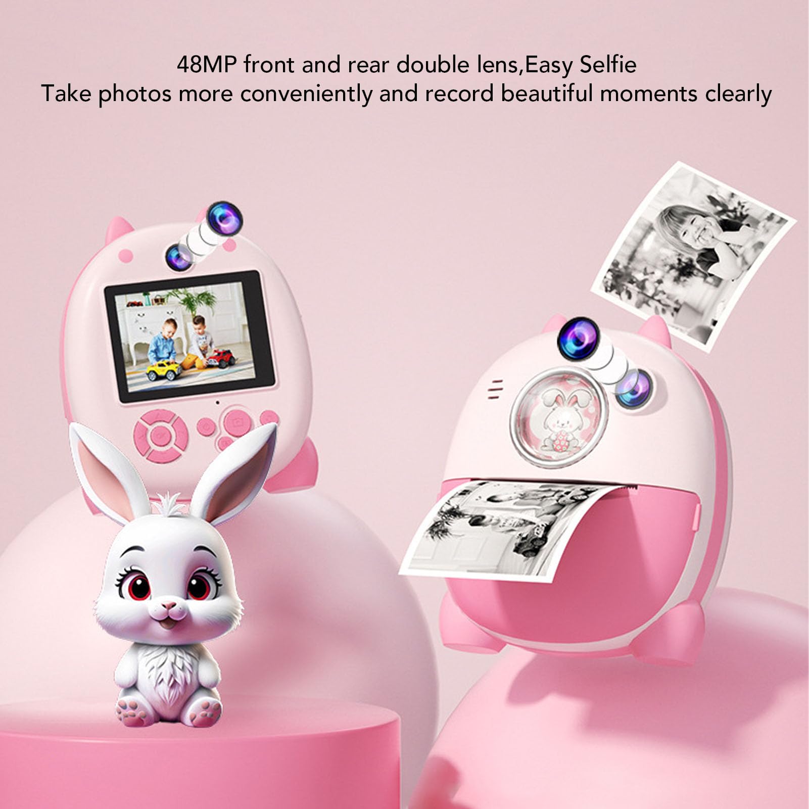 Caméra à imprimé instantané pour Les Enfants 3-12 Ans, Thermal Print Kids Camera Toy Est Un Surprise pour Les Filles et Les Garçons, 48 ​​MP Photo, 1080p Video, 3 Rouleaux de