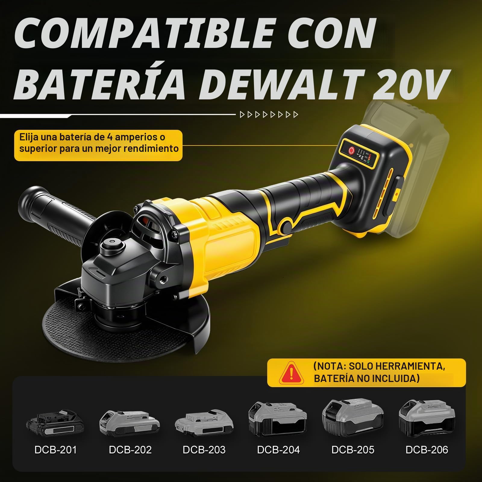 Roadtime Amoladora angular sin escobillas para DeWalt de 20V(sin batería)