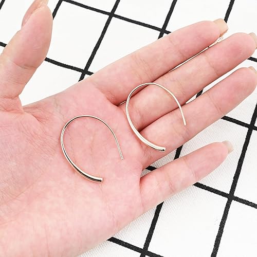 Miniatura 17 de Handmade Pull Through Earrings 925 Sterling Silver Earrings Hypoallergenic Open Hoops Drop Dangle Threader Earrings for Women Trendy Fashion