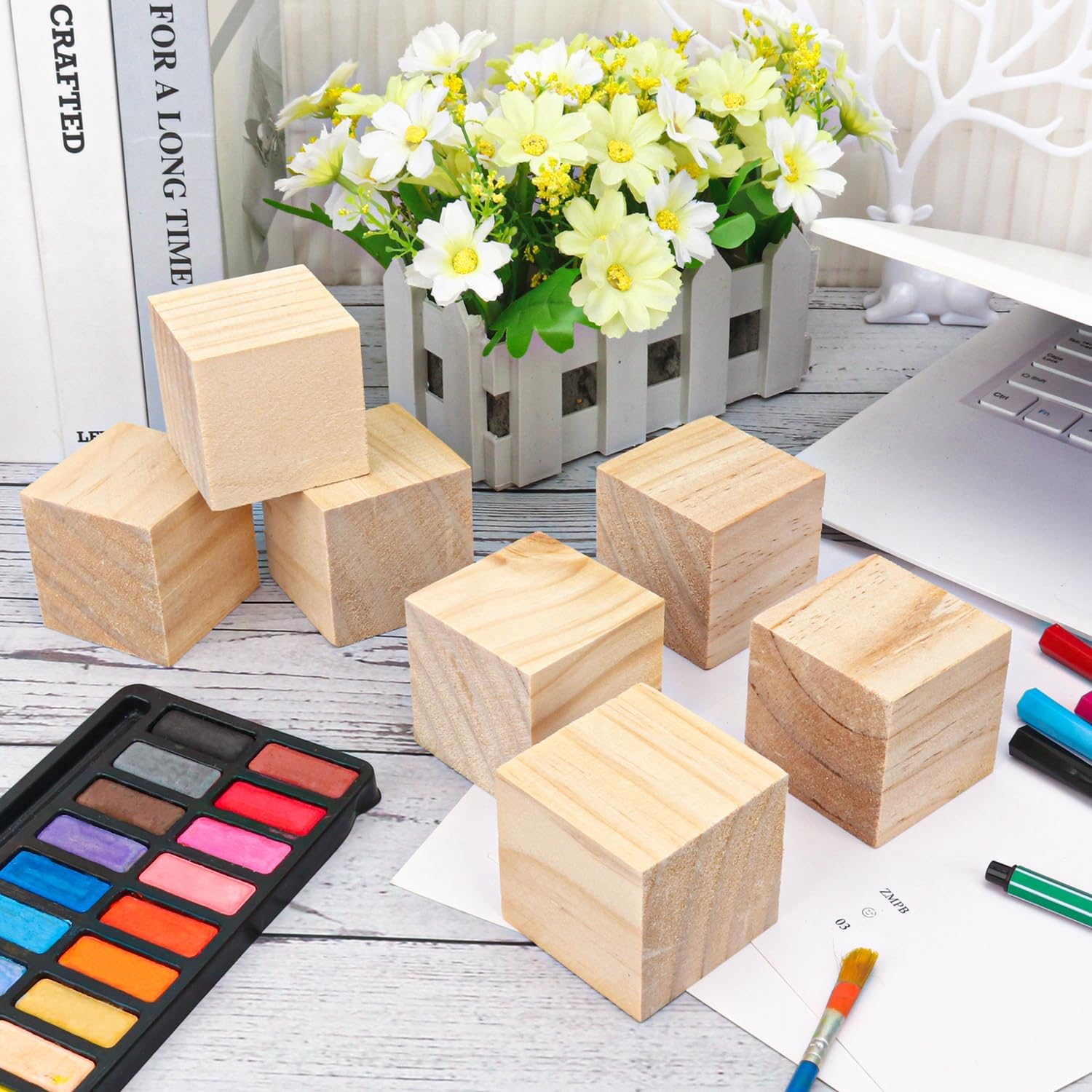 75 PCS Premium 2 Inch Wooden Cubes, Natural Pine Wood Cubes for Crafts, Wood Blocks Ready for Artistic DIY Projects-Unleash Creativity with Blank Wood Blocks