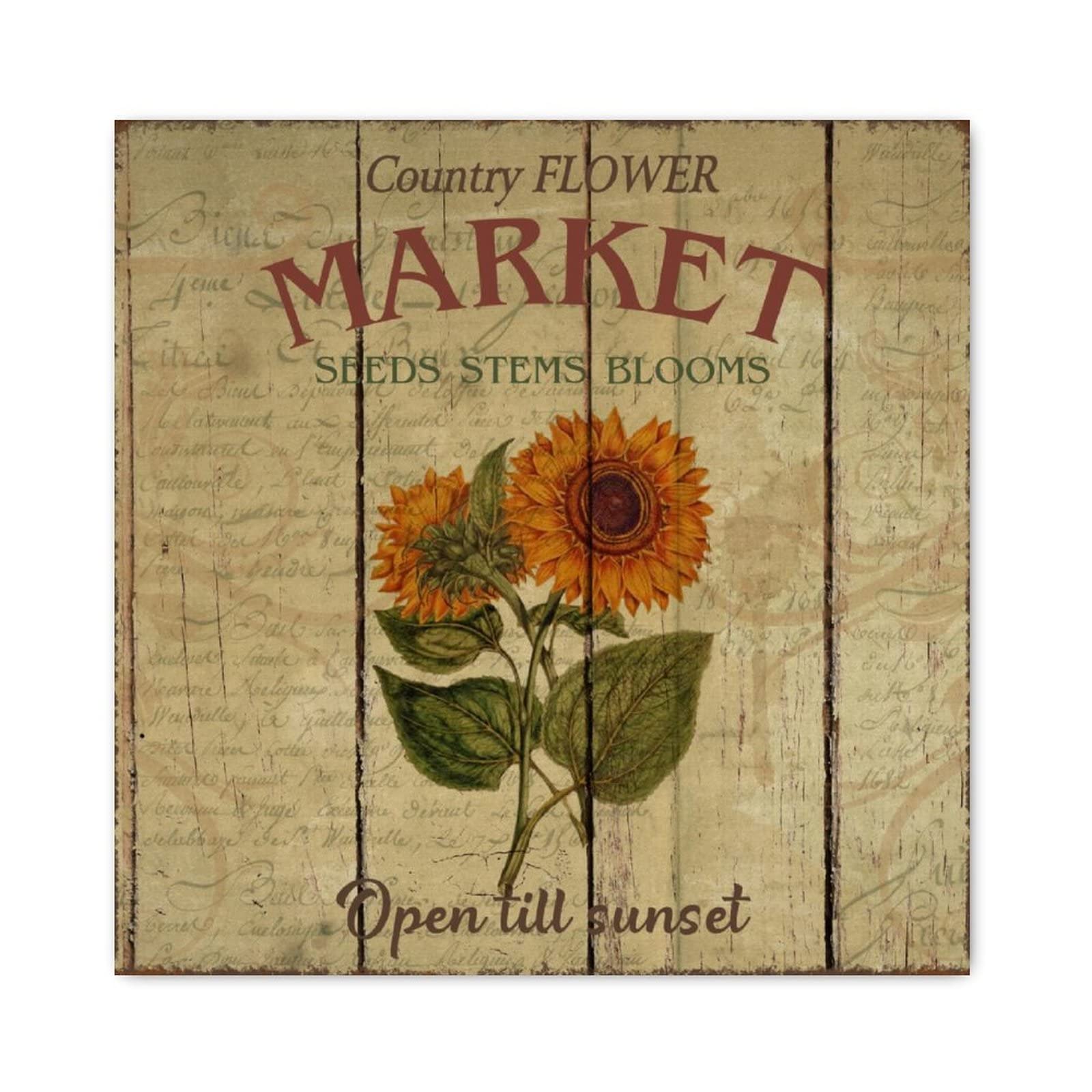 Coucher de soleil et tournesol ouvert sur grand tableau bois 40cm