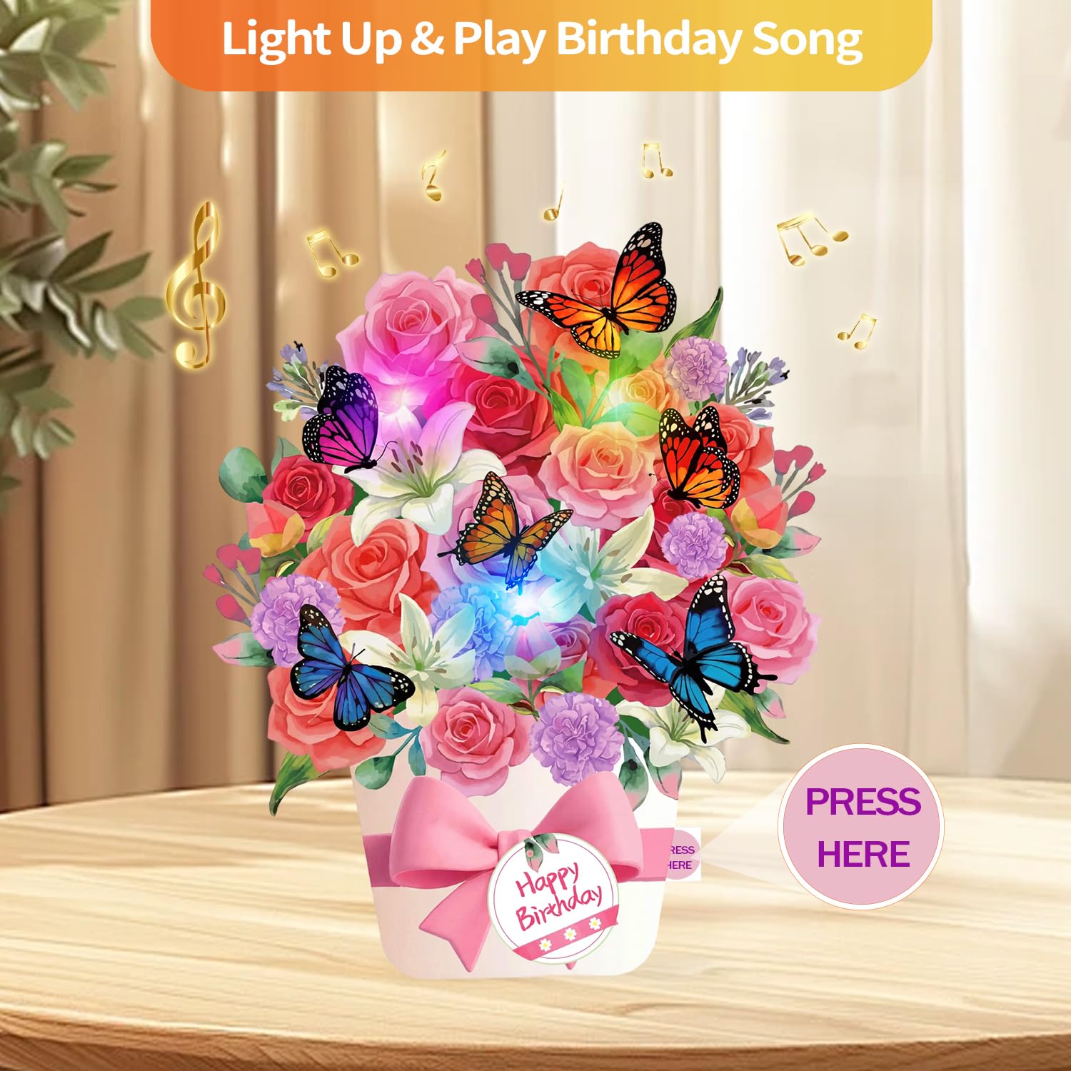 Geburtstagskarten mit Musik und Lichtern, Pop-Up-Geburtstagskarte, 25,4 cm, lebensgroßer Blumenstrauß, 3D-Pop-Up-Geburtstagsgeschenkkarte für Frauen, Ehefrau, Mutter, Tochter, Schwester