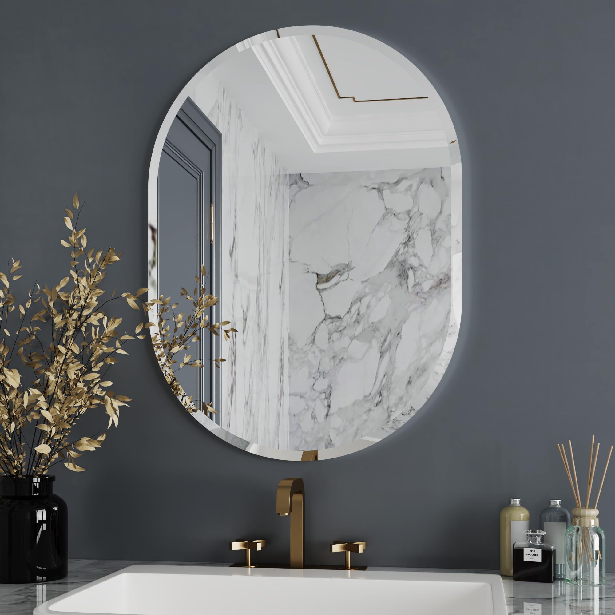22x30 Bathroom Vanity Mirror,Frameless Mirror,Beveled Bathroom Mirror,Oval Mirrors for Bathroom,Wall Mirrors Decorative,Oval Wall Mirror