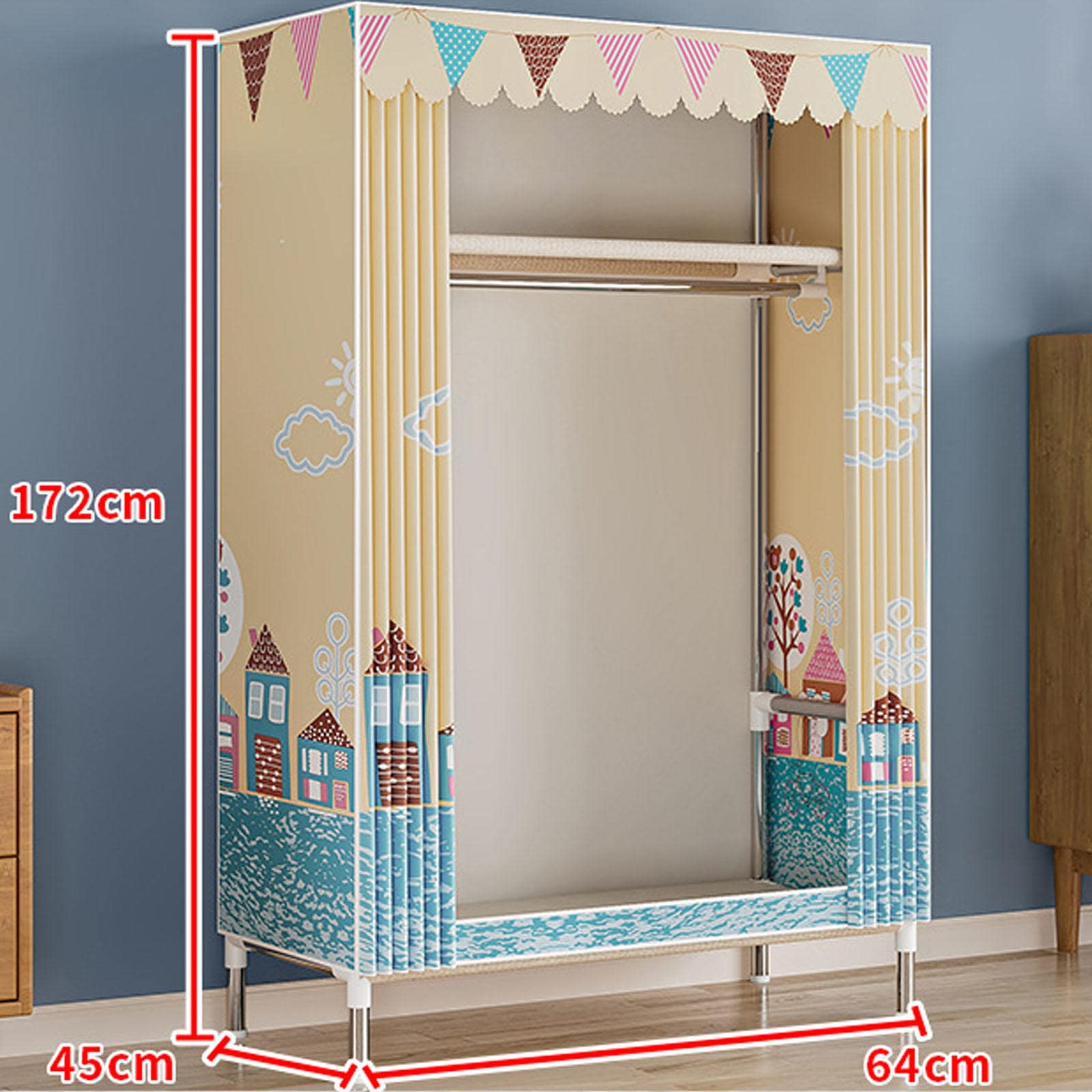 Kleiderschrank Tragbare Kleiderschränke aus Segeltuch, Regale, Stoff-Kleiderschrank, Aufbewahrungsorganisator für Schlafzimmer, Stoffschränke,C-64X45X172cm