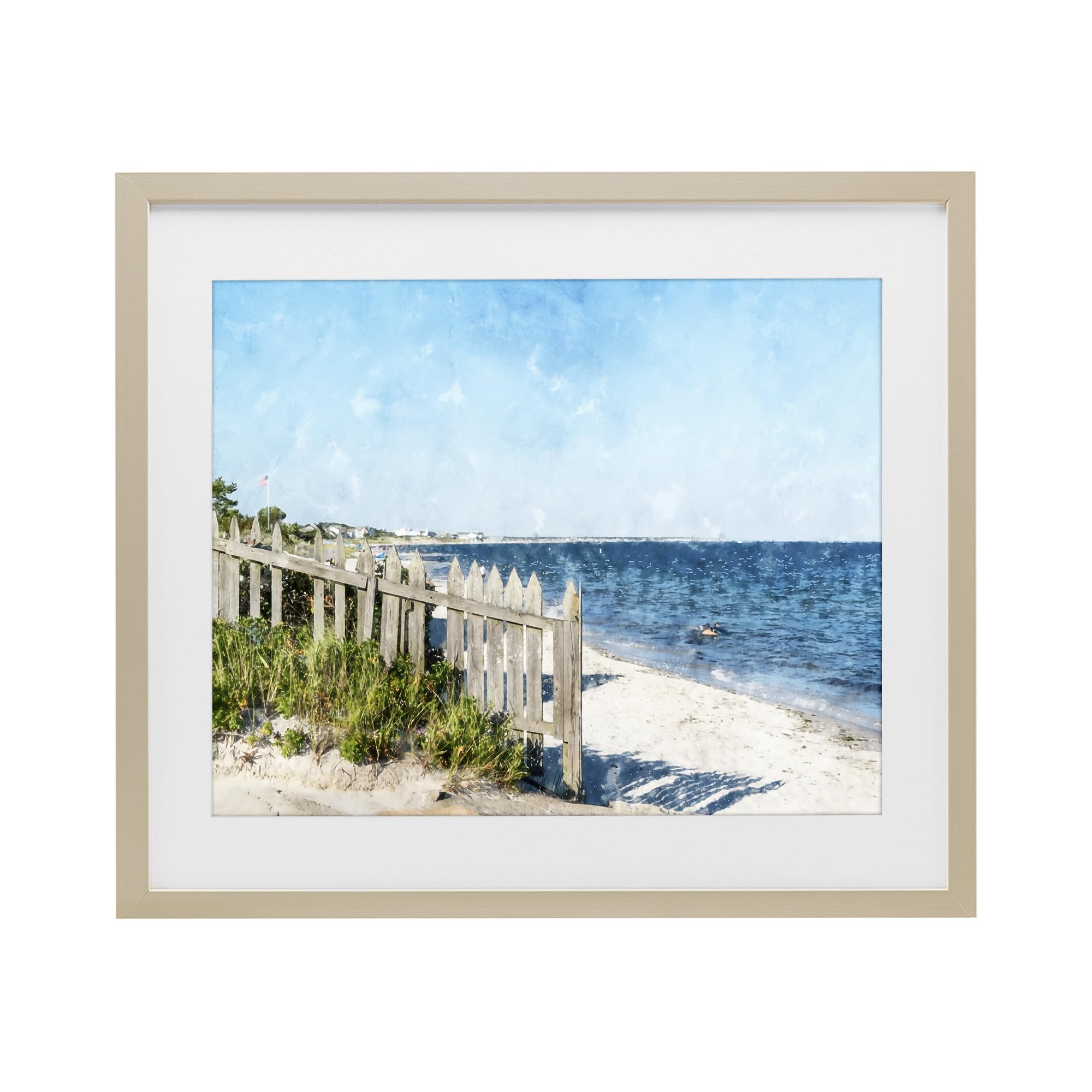 Stupell Industries Harvest Pine (Textured) Beach Pickets View Nautical Coastal, 17 X 21 Inch Framed Print Under Glass