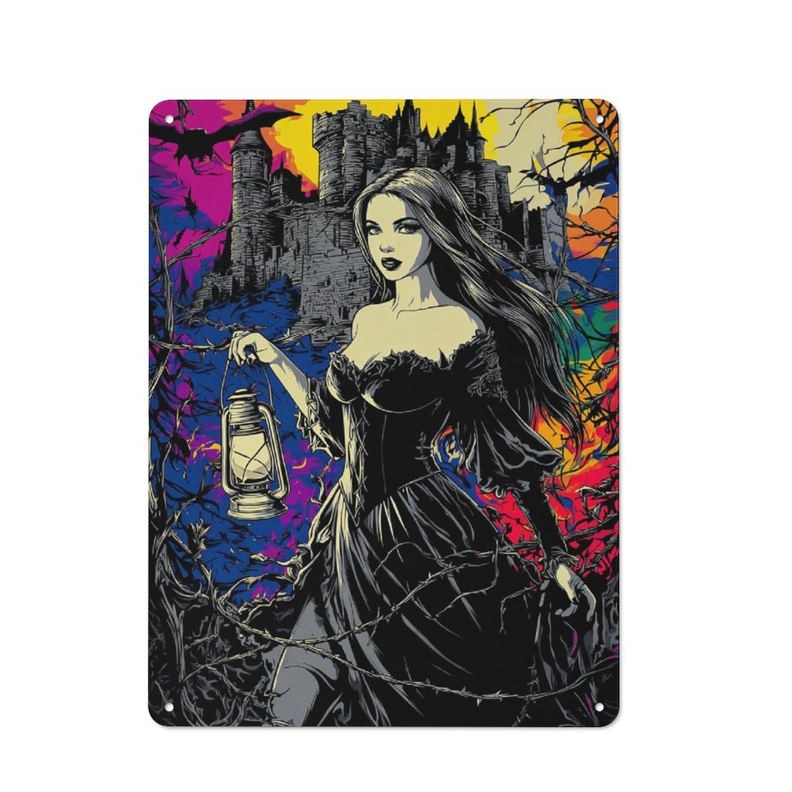 Retro Kitchen Metal Sign 40x30cm Featuring Haunting Lantern Gothic Fantasy Art, Bistro Wall Plaque for Restaurant, Kitchen, Counter Or Breakfast Nook