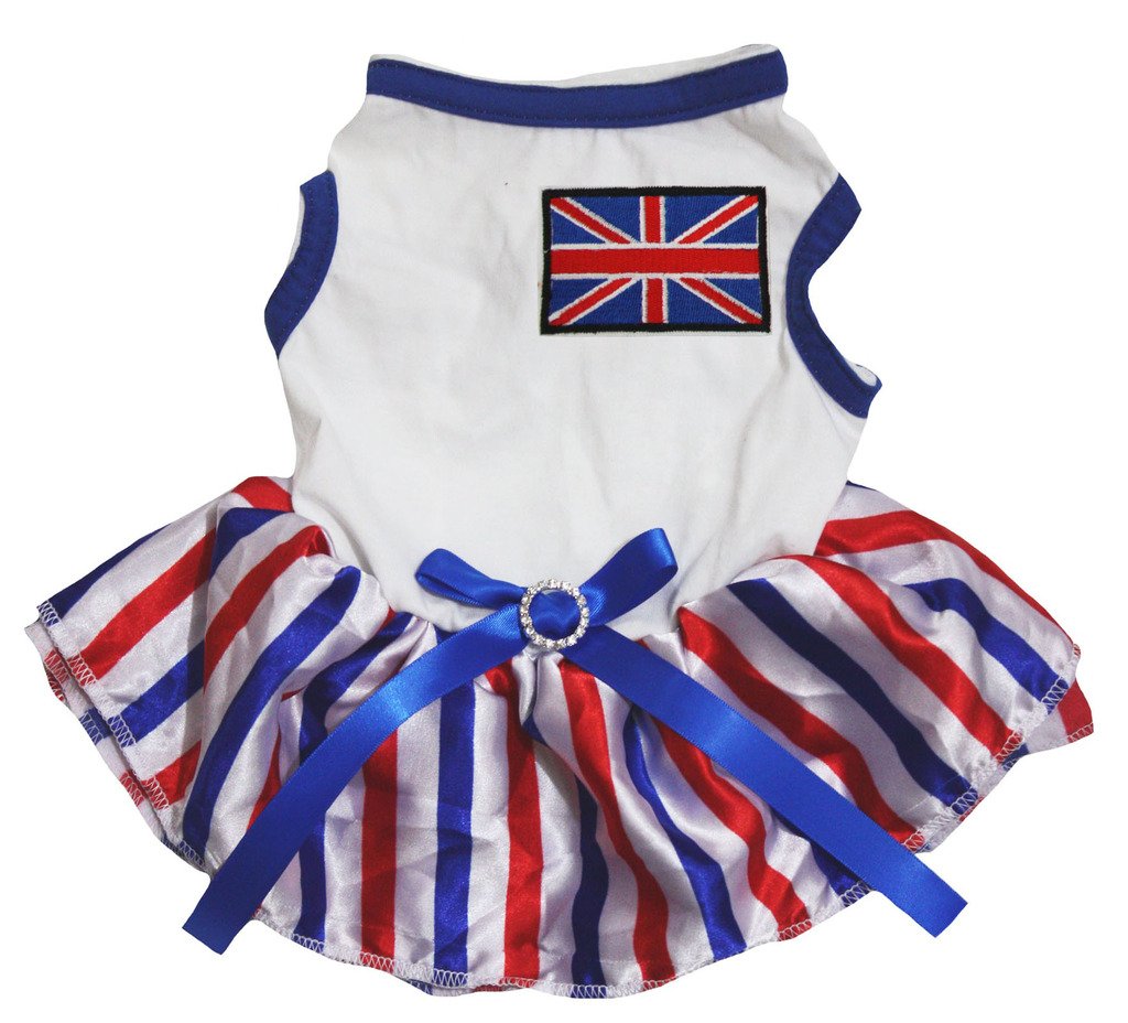 Petitebelle British Flag White Shirt Stripes Tutu Puppy Dog Dress (X-Small)