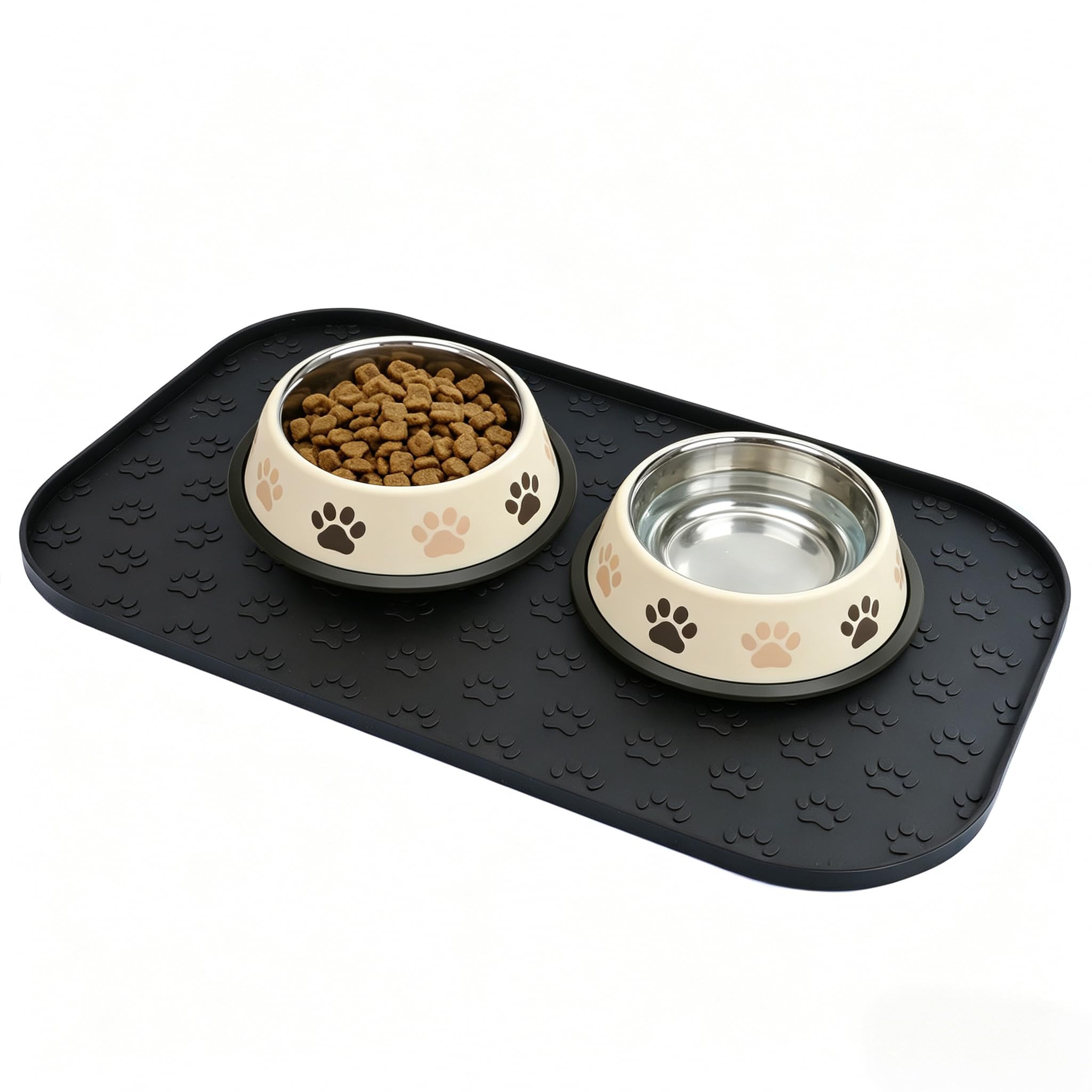 YEICXOH Silicone Pet Feeding Mat, Waterproof Non-Skid Dog Food Mat, 44x27cm,Cat Food Mat, Easy to Clean (Black, 44x27cm)