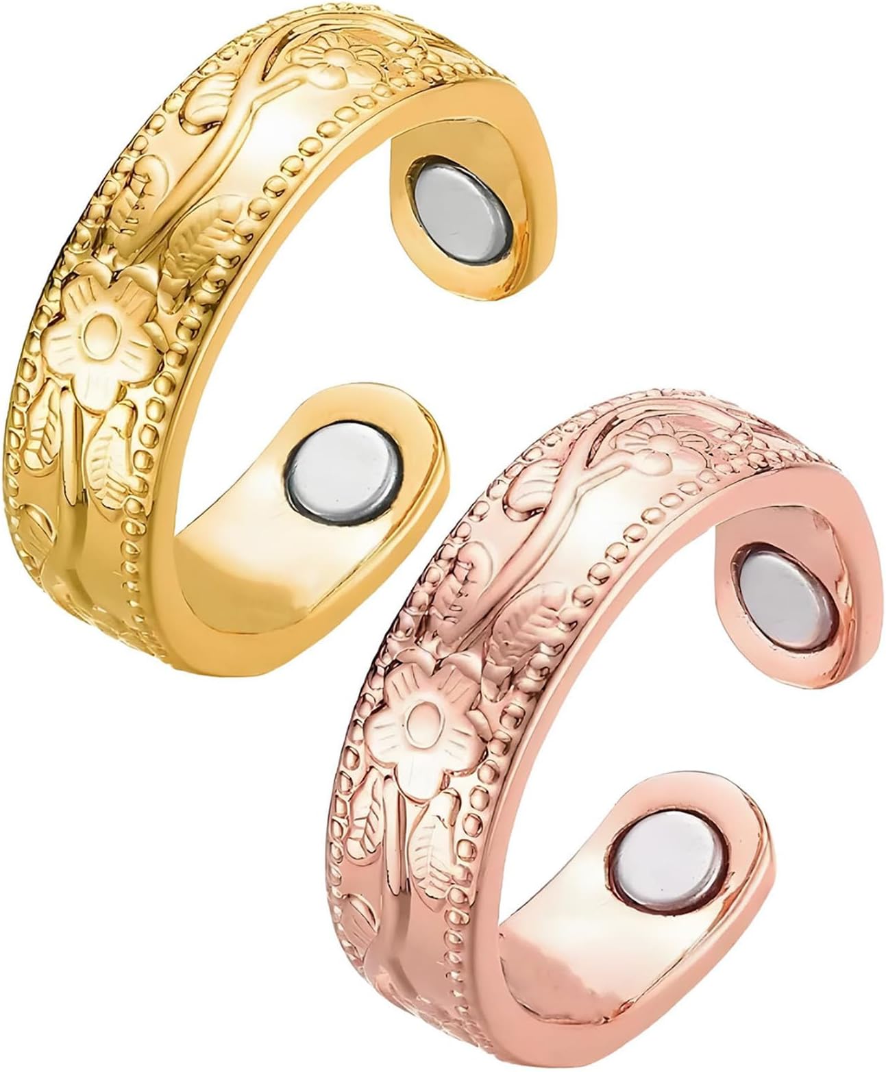 2 Pcs Copper Ring for Men, Adjustable Rings for Women and Men, Gold and Rose Gold Copper Ring Set, Everyday Wear Jewelry, Lightweight 5g, 2cm Wide, 1cm High ﻿