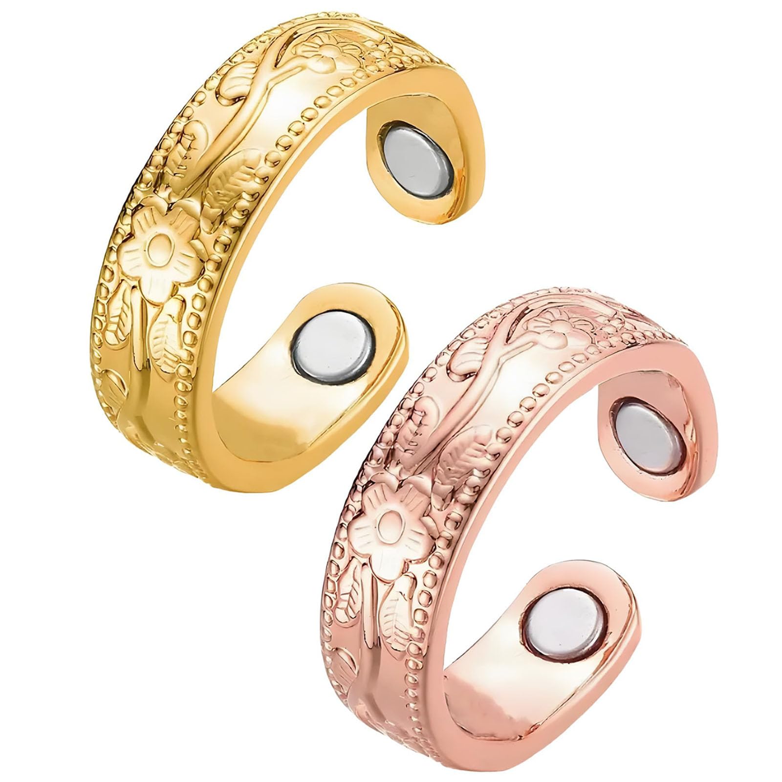 2 Pcs Copper Ring for Men, Adjustable Rings for Women and Men, Gold and Rose Gold Copper Ring Set, Everyday Wear Jewelry, Lightweight 5g, 2cm Wide, 1cm High ﻿