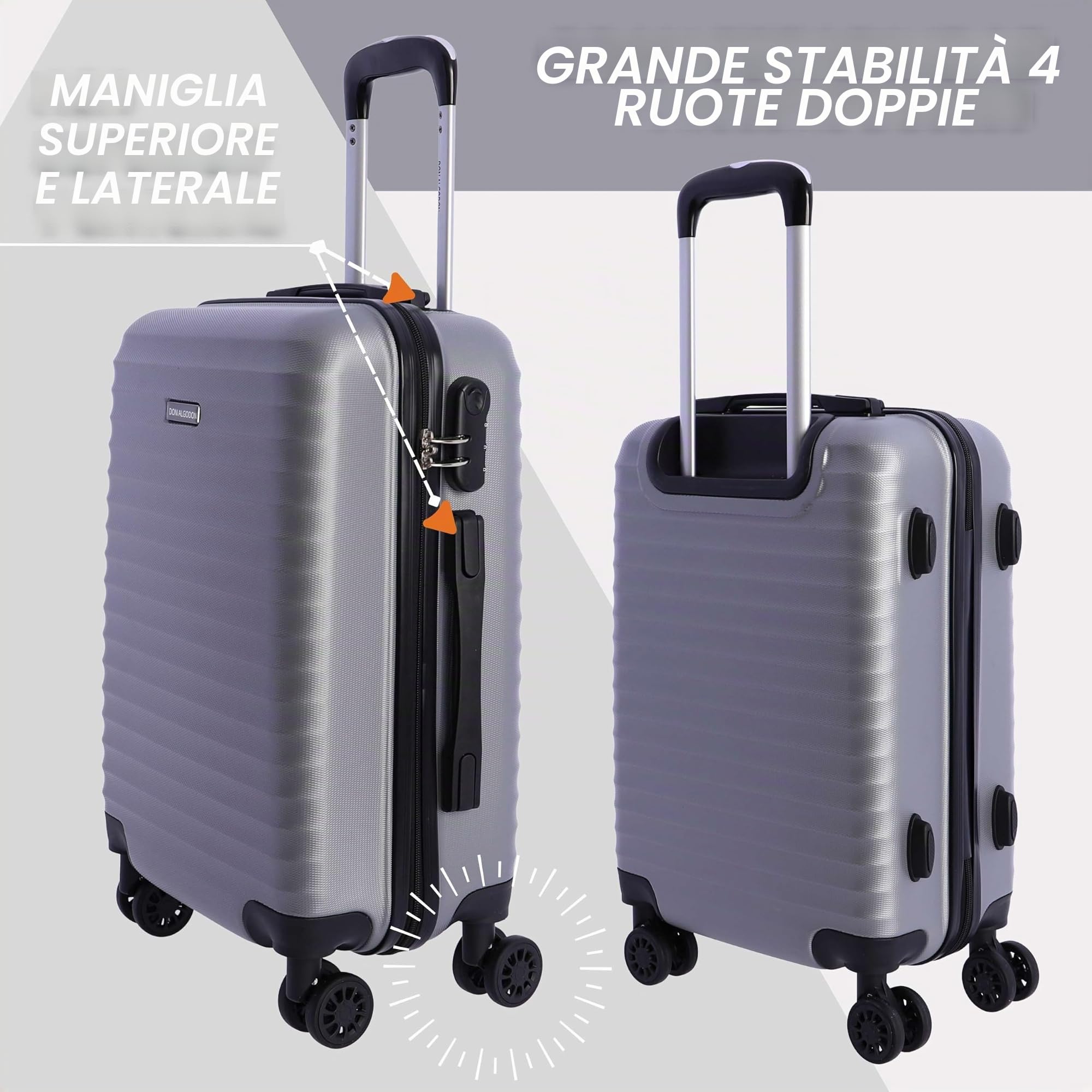 DON ALGODON - Trolley bagaglio a mano 55x40x20 (Espandibile) – 33L - Valigia Bagaglio a mano Ryanair – Valigia Media Rigida – Trolley Cabina Piccolo - Iris