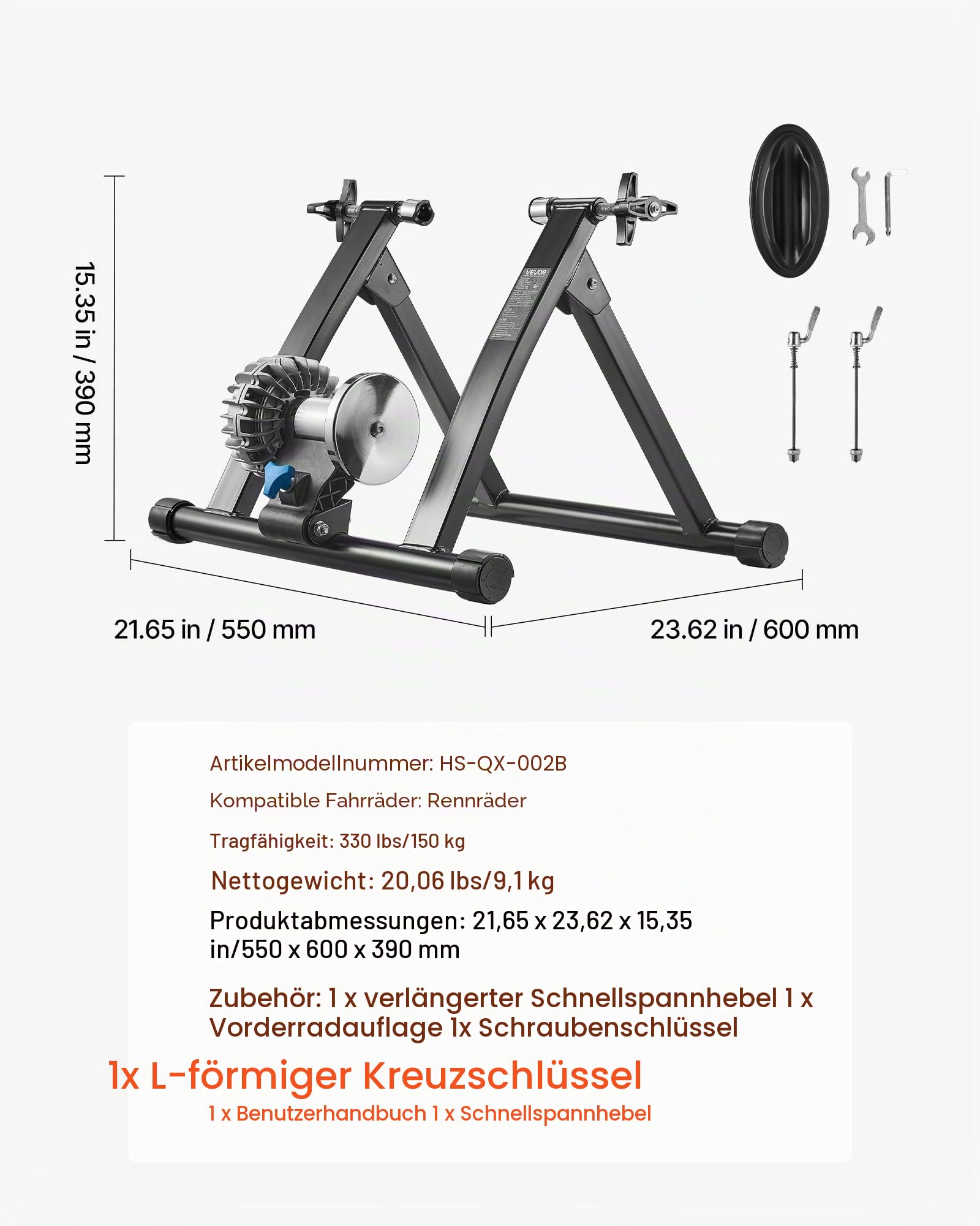 VEVOR Fahrradtrainerständer, magnetischer stationärer Fahrradständer für 26-29-Zoll-Räder, 6 Widerstandseinstellungen, Geräuschreduzierender Schwungradmotor, für Indoor-Fahrübungen