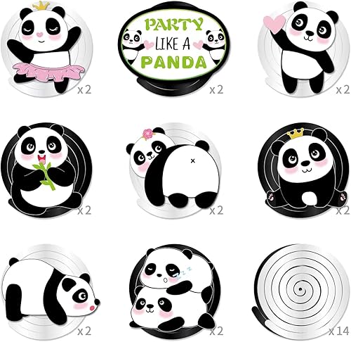 Miniatura 2 de 30 piezas de decoraciones de remolino colgante de cumpleaños de oso panda, suministros de fiesta de cumpleaños de oso panda, decoraciones de fiesta