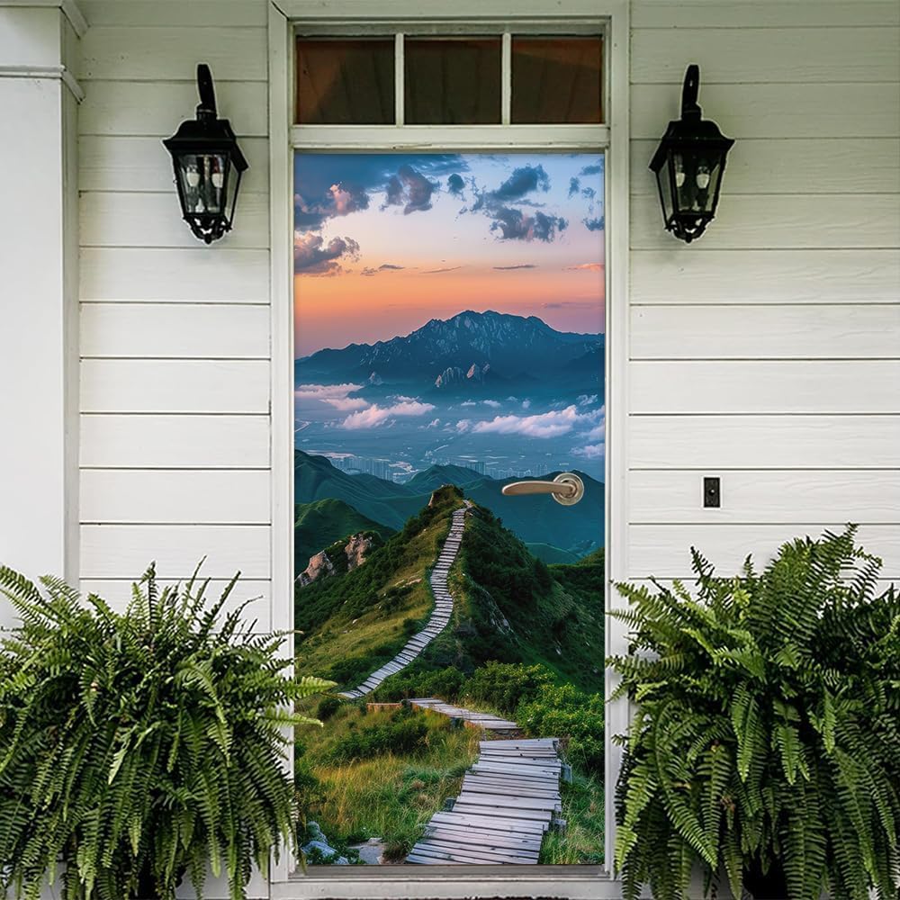 Sticker Porte Thème Naturel, Stickers Porte Trompe L'oeil Paysage Autocollant Poster Auto-Adhésif Art Décor Pour Chambre Salon Salle de Bain Papier Peint 95x215 cm 781n