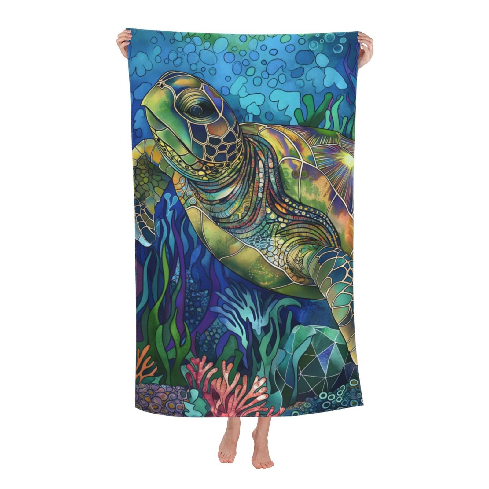 HLBSDM Sea Turtle Beach Towel Ocean Sand Free Microfiber Bath Towel Ultra Soft Quick Dry Pool Towel Absorbent Towel Lightweight Towel Gifts for Outdoor Bathroom Swimming Decor 31inx51in