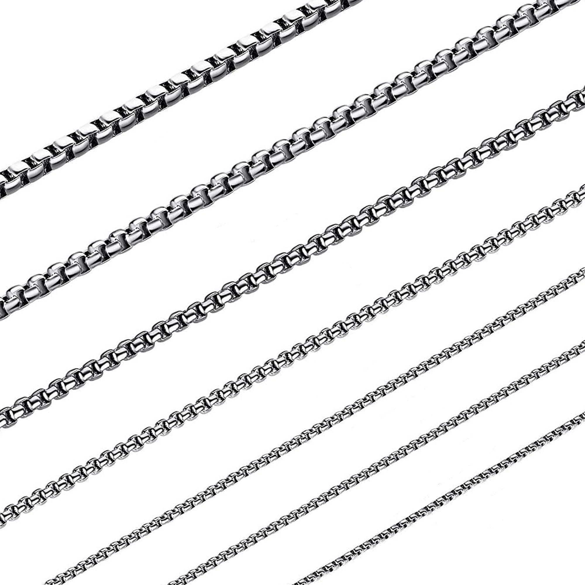 SANNYRA Silver Chain for Men, Stainless Steel Necklace Mens Chain, Dog Tag Silver Necklace for Pendant, 1-7mm 8-36inches Square Rolo Necklaces for Women