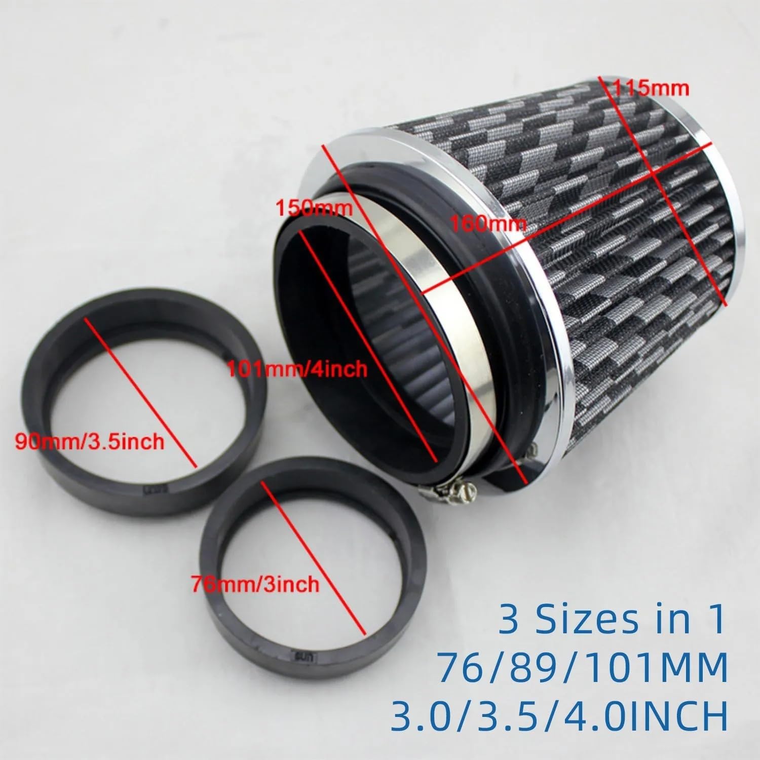 zestaw dolotu zimnego powietrza Adapter do filtra powietrza stożkowego zestaw dolotowy o wysokim przepływie zimne filtry samochodowe wyścigi 3 "3,5 4 76MM 89MM 101MM zestaw rur dolotu powietrza