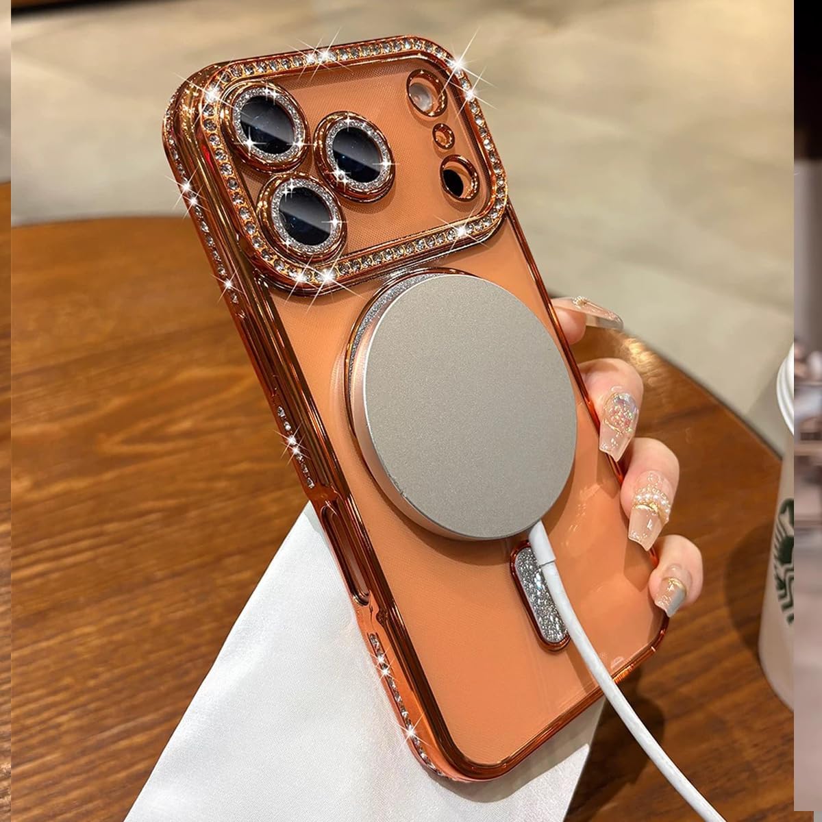 Magnetic Clear Glitter Case for iPhone 17 Pro Max,[Compatible with MagSafe] Cute Bling Sparkly Diamond Rhinestones with Camera Protector TPU Bumper Women Girls Case for iPhone 17 Pro Max,Blue - Image 4