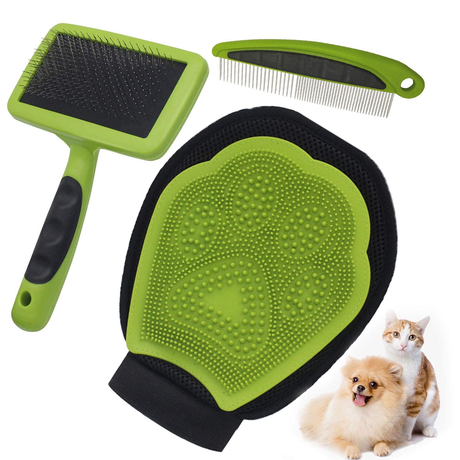 COOLBABY Pet Brush Grooming Kit 3-1 Large Dog Cleaning Finger Cat Massage Grooming Comb Tool Set