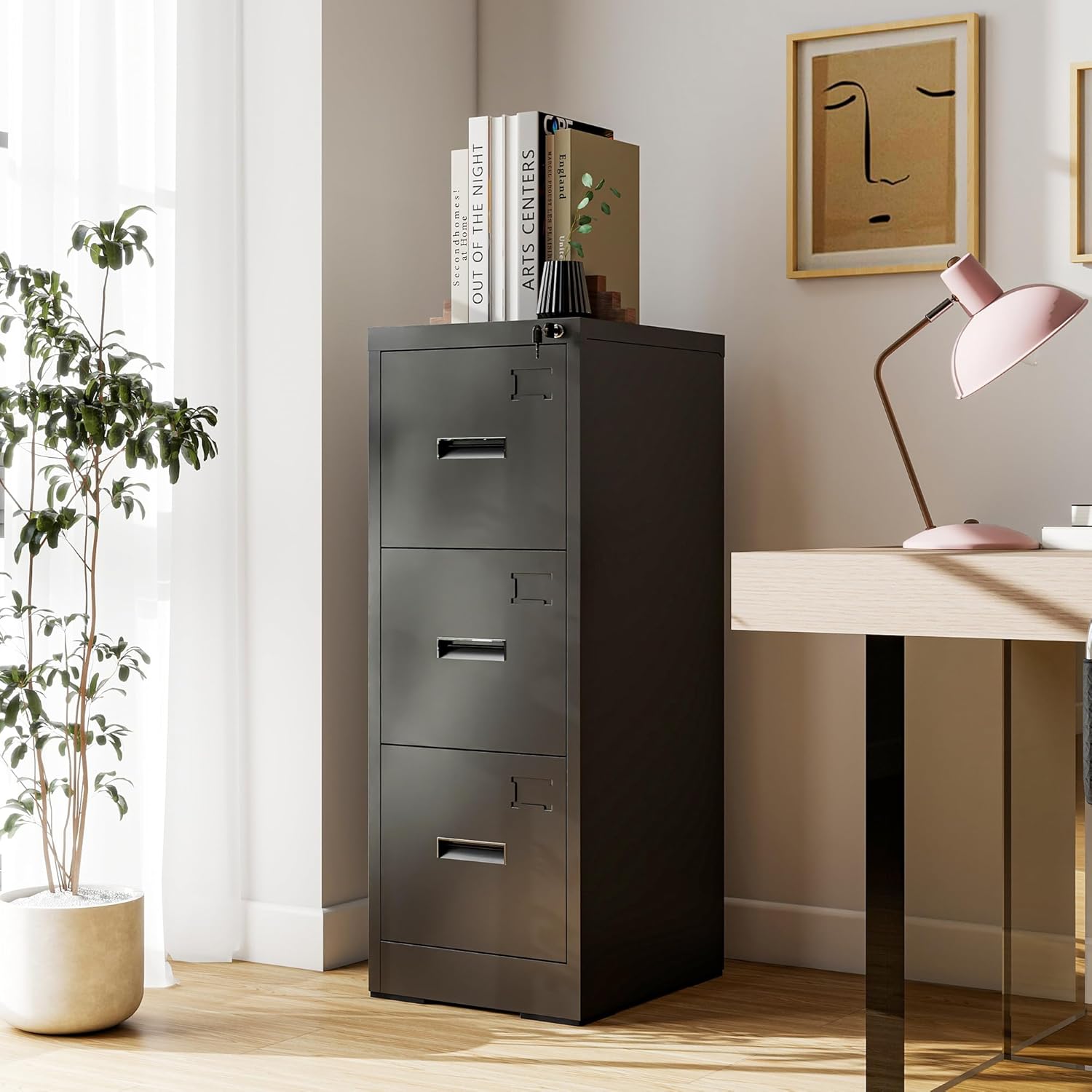 3-Drawer Locking Vertical File Cabinet, Metal Storage Cabinet for Office/Home  Secure Vertical Filing for Letter/Legal/A4/F4 Documents, Easy to Assemble Steel Cabinet, Black (Black, 3 Drawer-15W)