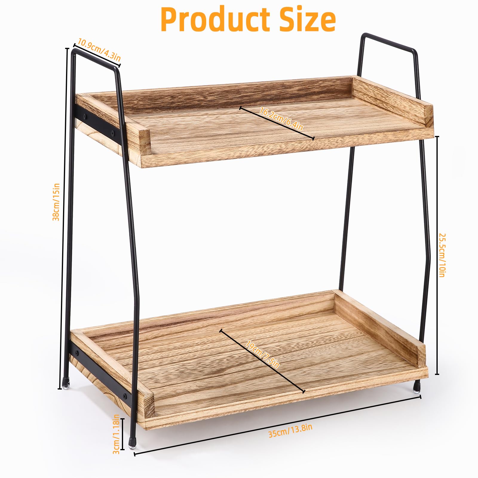 Scaffale Portaoggetti a 2 Ripiani per Caffè e Accessori Bar in Legno - Organizer per Cucina, Casa, Ufficio