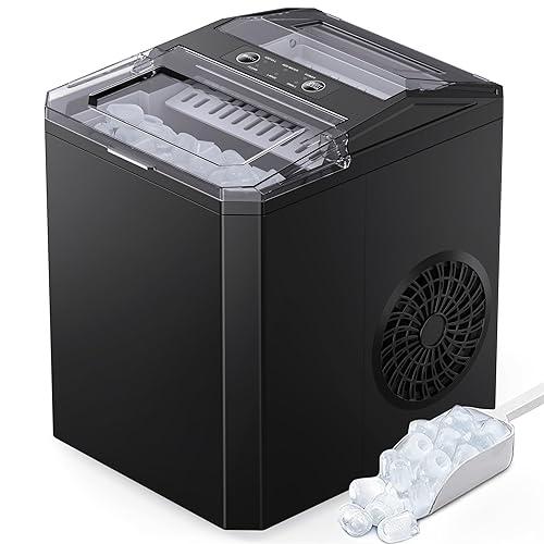 Máquina de hielo para encimera, 9 cubos listos en 6 minutos, 26 libras en 24 horas, máquina de hielo autolimpiante con cuchara de hielo y cesta, 2