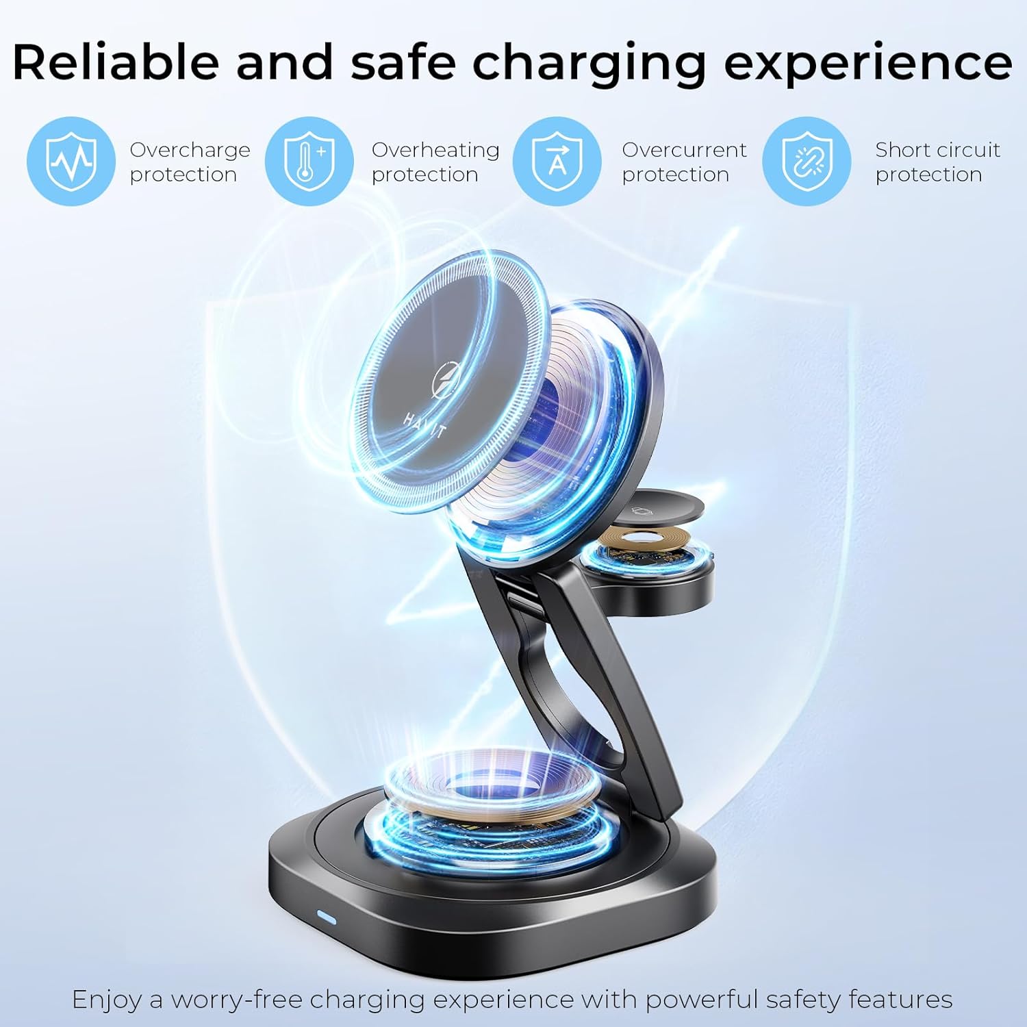 havit MagSafe 3 in 1 Wireless Charging Station, Foldable Travel Charger for iPhone 17/16/15/14/13/12, Apple Watch & AirPods, 15W Fast Magnetic Charger Stand with 360° Rotating, Portable Charger