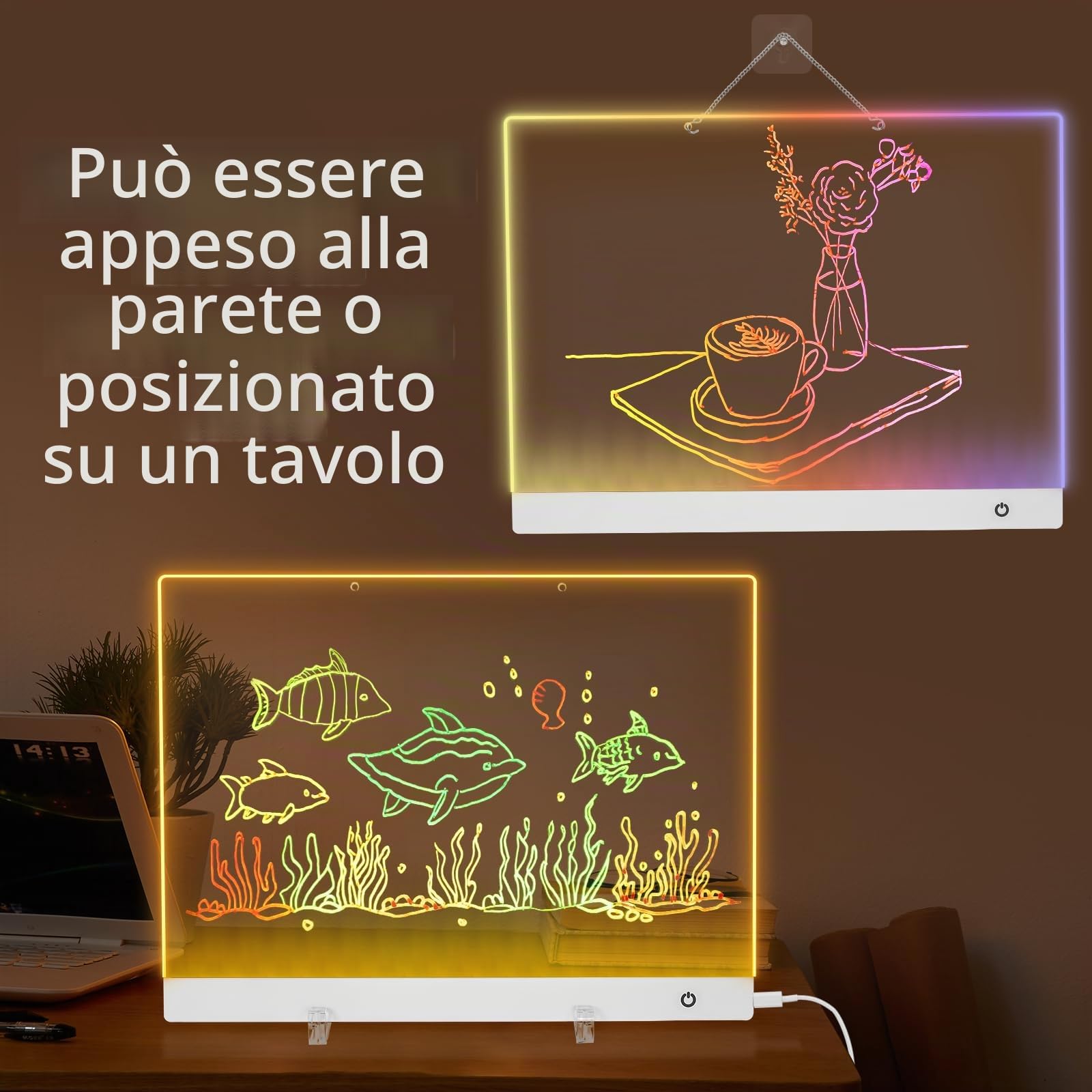 Lavagnetta in Acrilico con Luci a LED, 30x20cm Lavagna Luminosa per Disegnare, 5 modalità e 6 Colori Tavoletta Grafica, Lavagna Led, Lavagnetta in Acrilico con Luci LED per Ufficio Scuola Casa Caffè