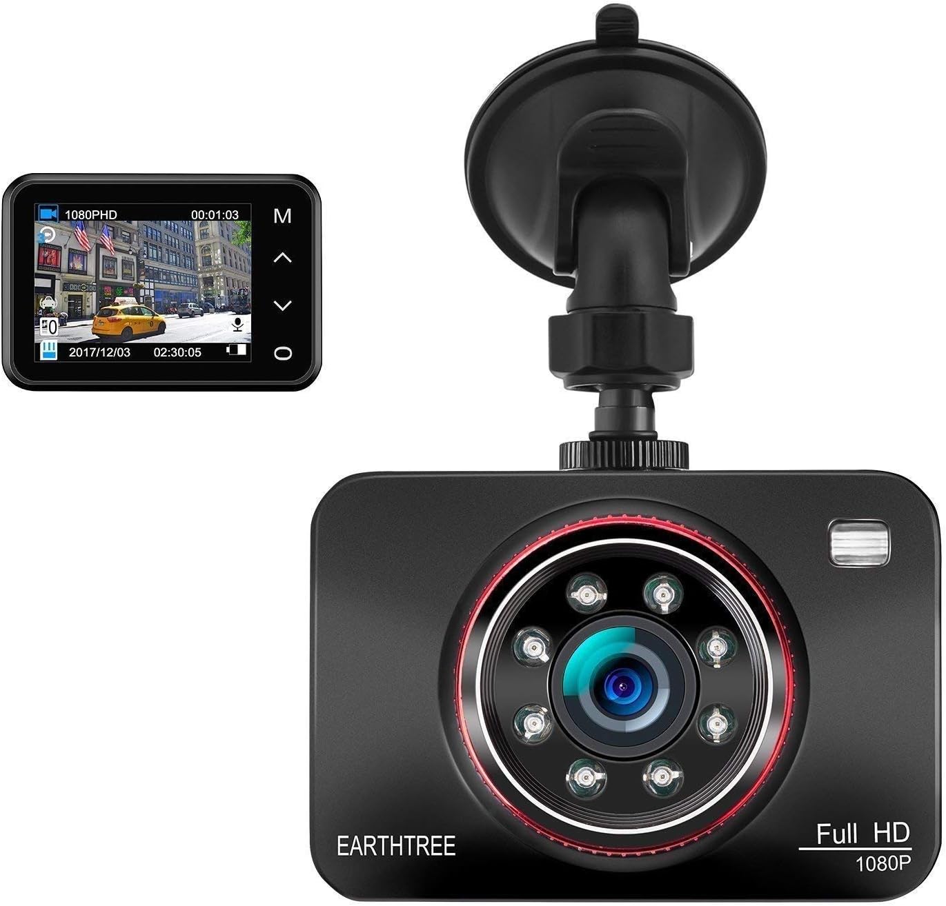 Dash Cam, Dashboard Camera Full HD 1080P 2.7" LCD 170 Degree Car Camera DVR with GPS Super Infrared Night Vision G-Sensor WDR Loop Recording Motion Detection Parking Mode