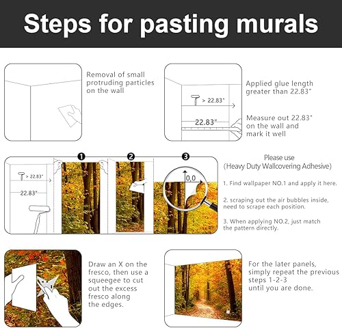 Miniatura 5 de Papel pintado de tela de bosque dorado otoñal, árbol de la jungla, escena de bosque para sala de estar, dormitorio, baño, mural grande de pared -