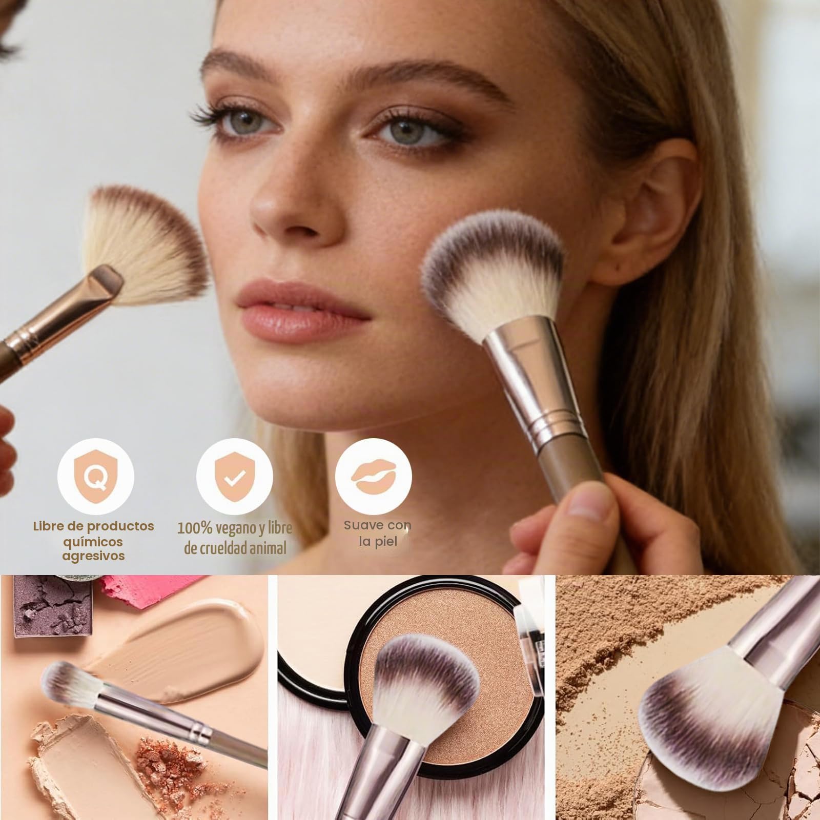 Brochas de Maquillaje 40 Piezas, Set Profesional de Brochas de Maquillaje con Esponjas, Banda y Bolsa de Terciopelo, para Base, Polvo, Sombras de Ojos